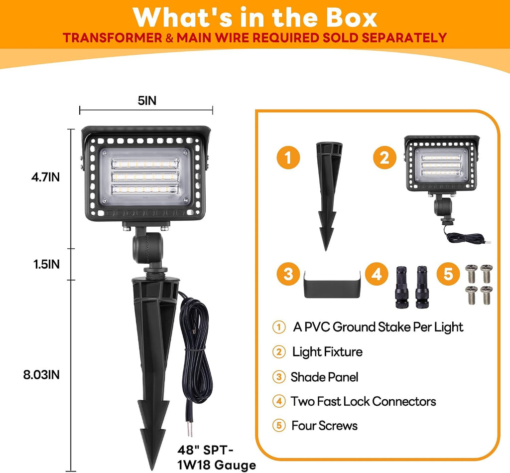 Gardenreet LED Outdoor Flood Lights - 7W 12V Wall Wash Lights, Low Voltage Landscape IP65 Waterproof Wide Beam, Angle Adjustable Hardwired Aluminum Brown for Garden Yard Tree Wall 4 Pack