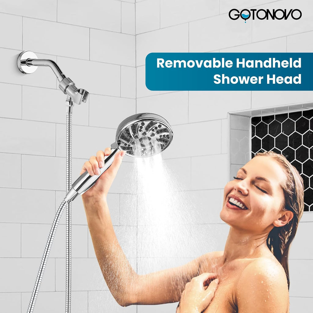 gotonovo 3 Hole 2 Handles Lavatory Basin Bathroom Sink Faucet with Shower Faucet Set Bathroom Shower Head and Handle Set Polished Chrome
