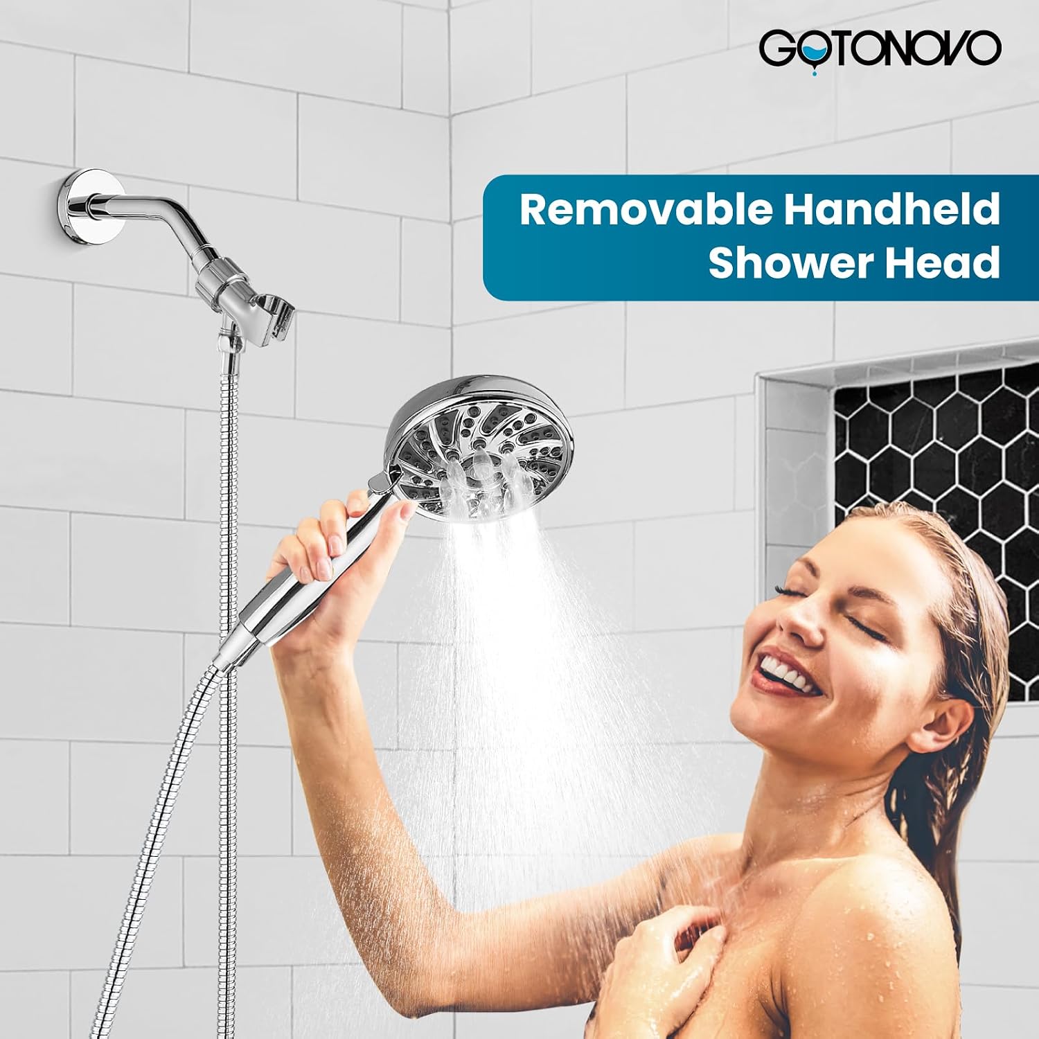 gotonovo 3 Hole 2 Handles Lavatory Basin Bathroom Sink Faucet with Shower Faucet Set Bathroom Shower Head and Handle Set Polished Chrome