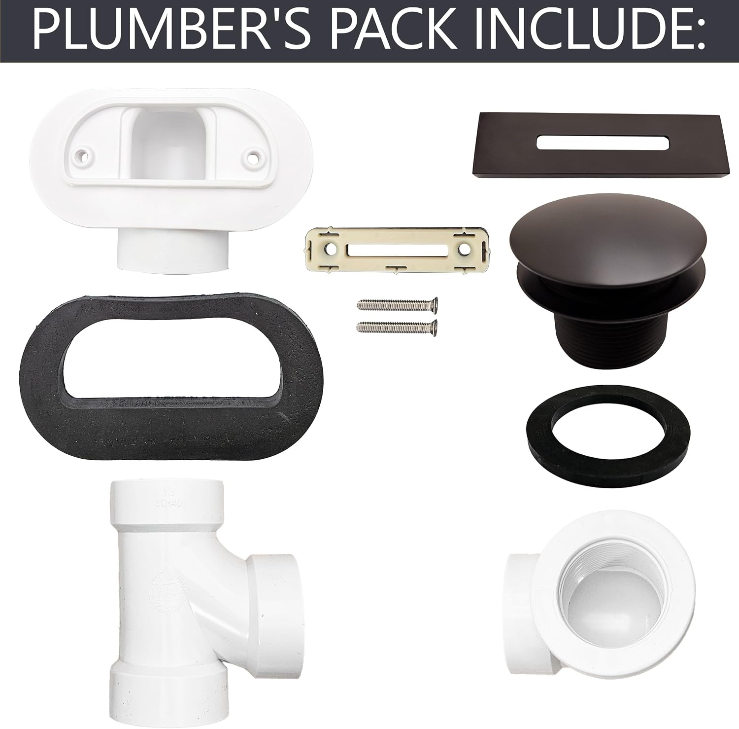 Westbrass D560RK-12 SCH. 40 PVC 1-1/2' Coarse Thread Plumber's Pack Tip-Toe Bathtub Drain Plug with Linear Overflow Faceplate, Tee & Elbows, Oil Rubbed Bronze (20-Pack)