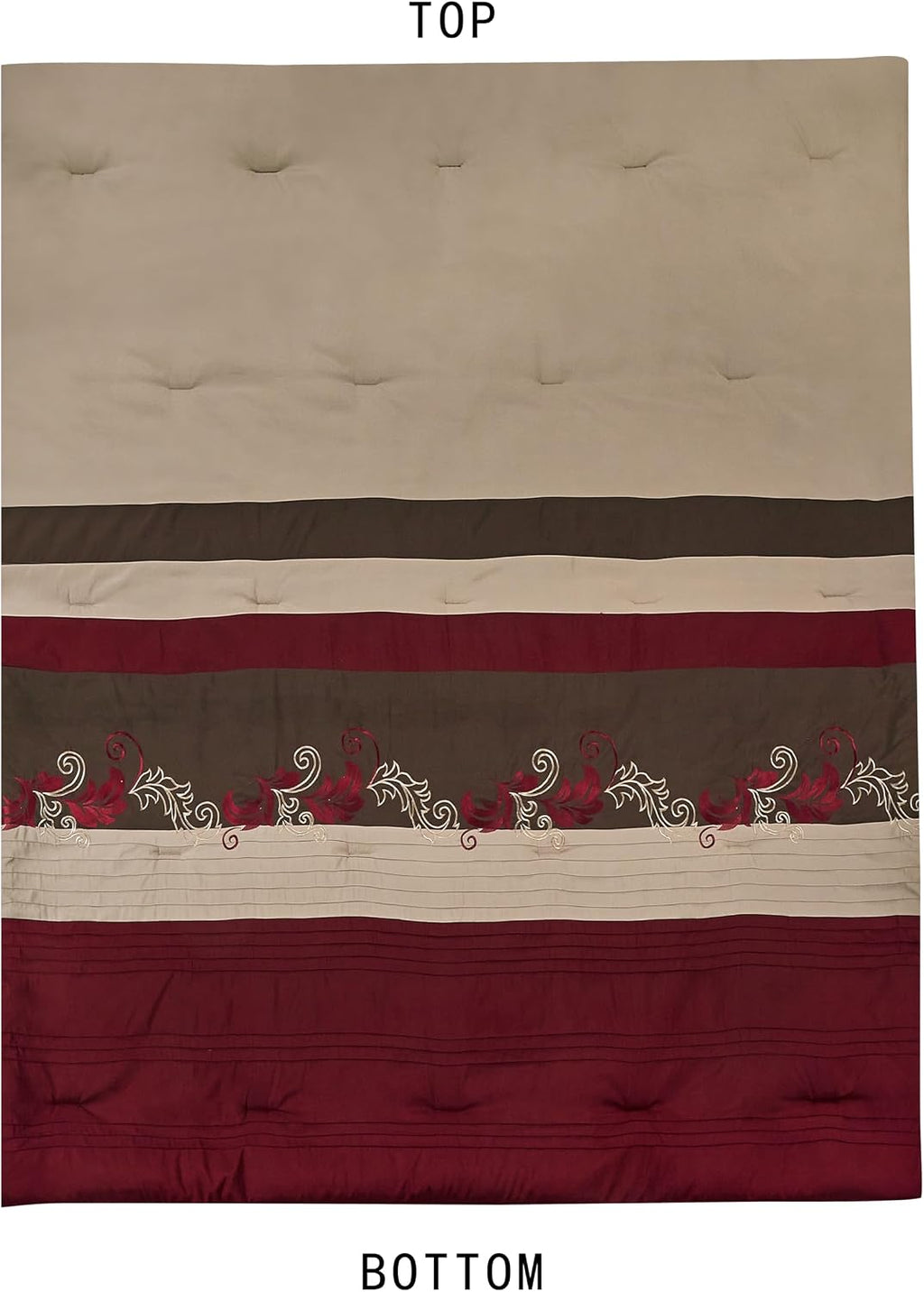 Chezmoi Collection Napa 7-Piece Luxury Leaves Scroll Embroidery Bedding Comforter Set (Oversized King, Burgundy/Taupe/Brown)