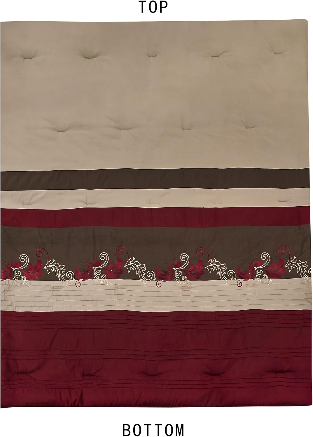Chezmoi Collection Napa 7-Piece Luxury Leaves Scroll Embroidery Bedding Comforter Set (Oversized King, Burgundy/Taupe/Brown)