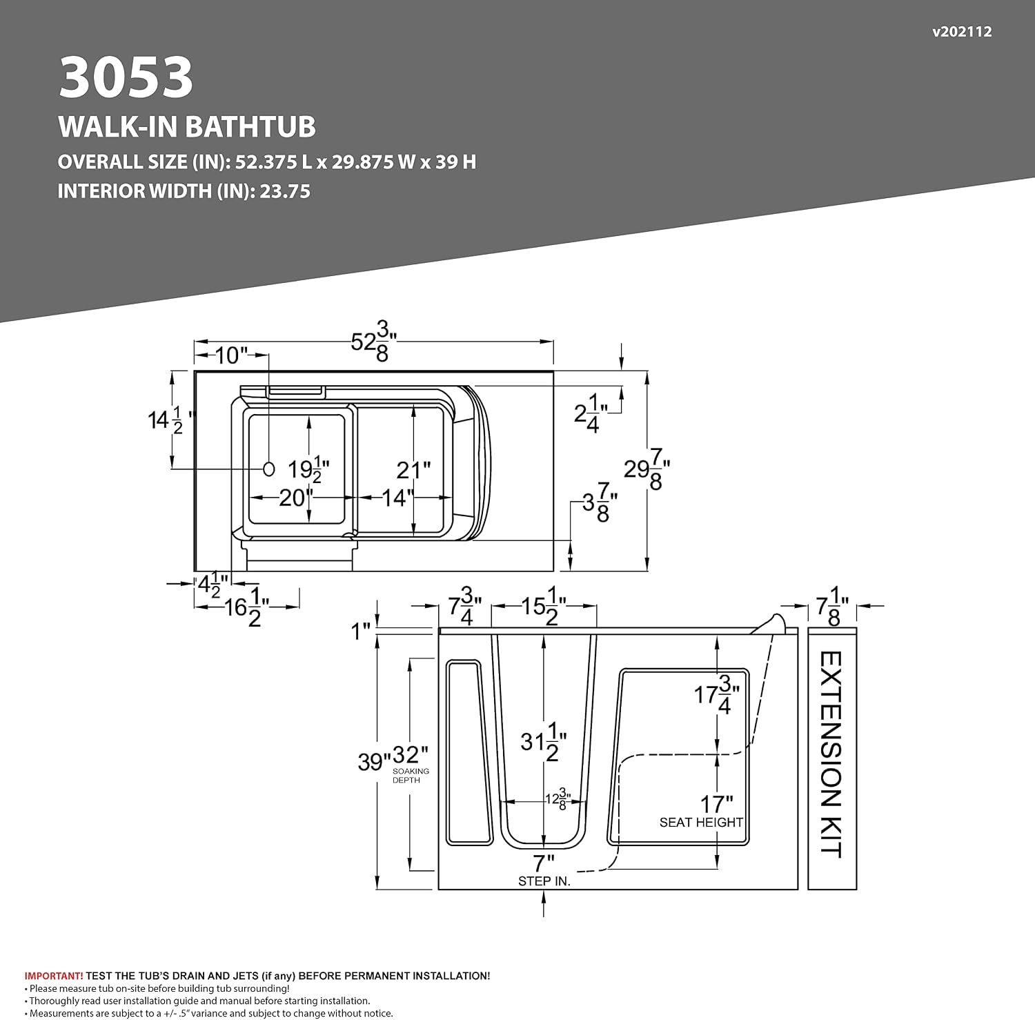 ANZZI Walk-In Bathtub 30 in x 53 in Left Drain Soaking Tub White, Quick Fill Faucet, ADA Compliant Contoured Seat, Low Threshold, Grab Bar, Slip-Resistant Acrylic, Tile Flange | AMZ3053LWS