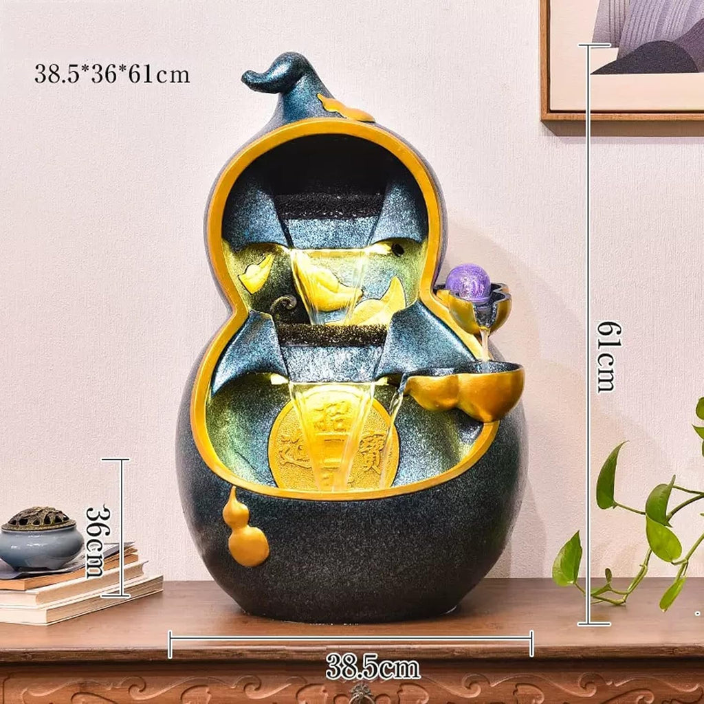 Desktop Fountain Resin Indoor Tabletop Fountain with Gourd Shape and Natural Flowing Water, Fountains for Home Office Living Room Desktop Decoration