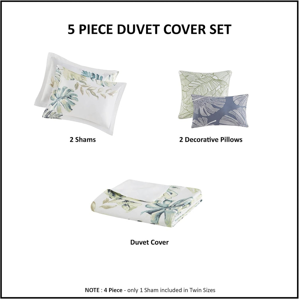 Harbor House 100% Cotton Duvet Cover, Coastal, Beach Cottage Design, All Season, Breathable Comforter Cover Tropical Bedding, Matching Shams, Lorelai Monstera Leaf Green Full/Queen (90'x90') 5 Piece