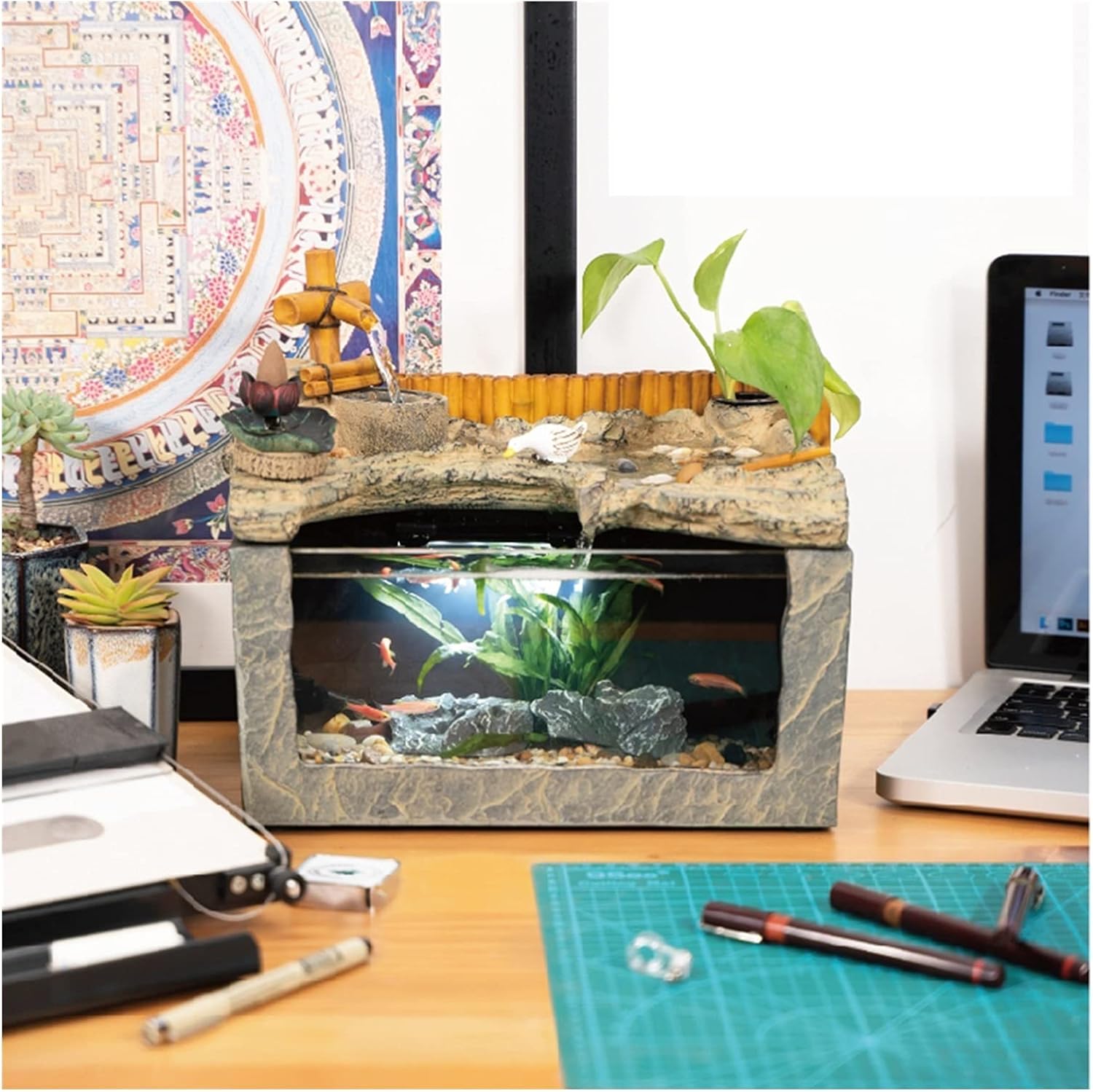 Tabletop Fountains Tabletop Fountain Desktop Landscape Water Fish Tank Living Room Desk Creative Landscaping Fountain Decoration Ornaments 11 Inch Zen Meditation Indoor W
