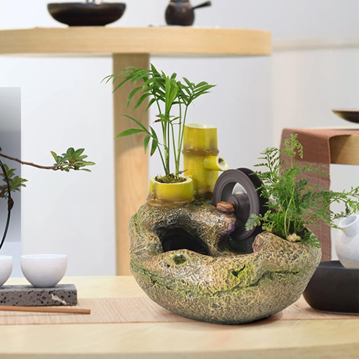 Tabletop Fountains Tabletop Fountain Indoor Small Rockery Waterfalls Fish Tank Tabletop Fountain Desktop Cascading Decoration 7 Inch High Zen Meditation Indoor Waterfall