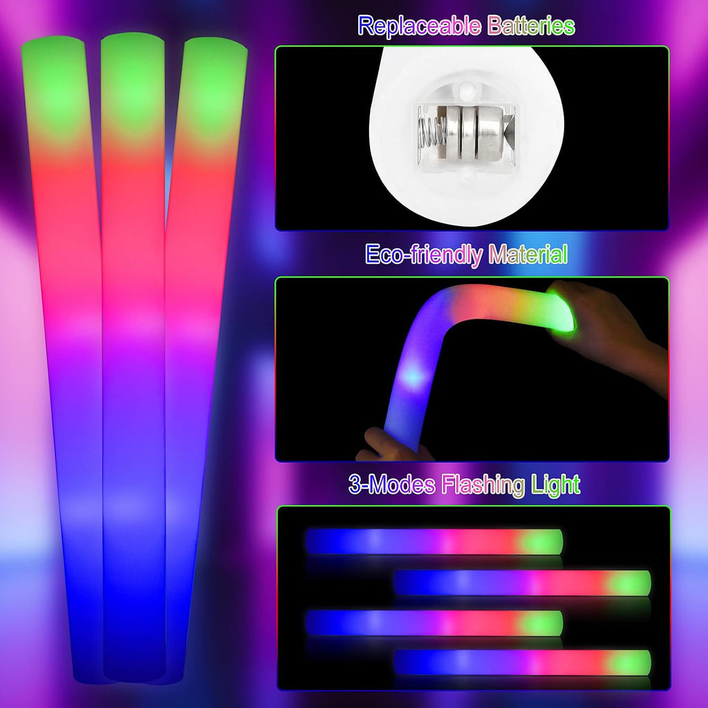 Taotuo Glow Sticks Bulk, 200 Pack Foam Sticks Glow in The Dark Party Supplies 3 Flashing Modes Lighting up Foam Sticks for Wedding, Party, Concerts, Birthday,Christmas