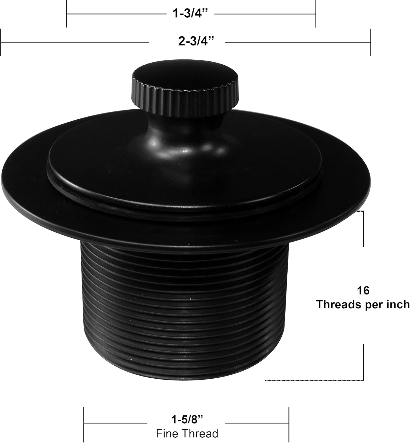 Westbrass D94K-50-62 Twist & Close Bathtub Drain Stopper with 2-Hole Faceplate and Adapter Bushing, Matte Black (50-Pack)