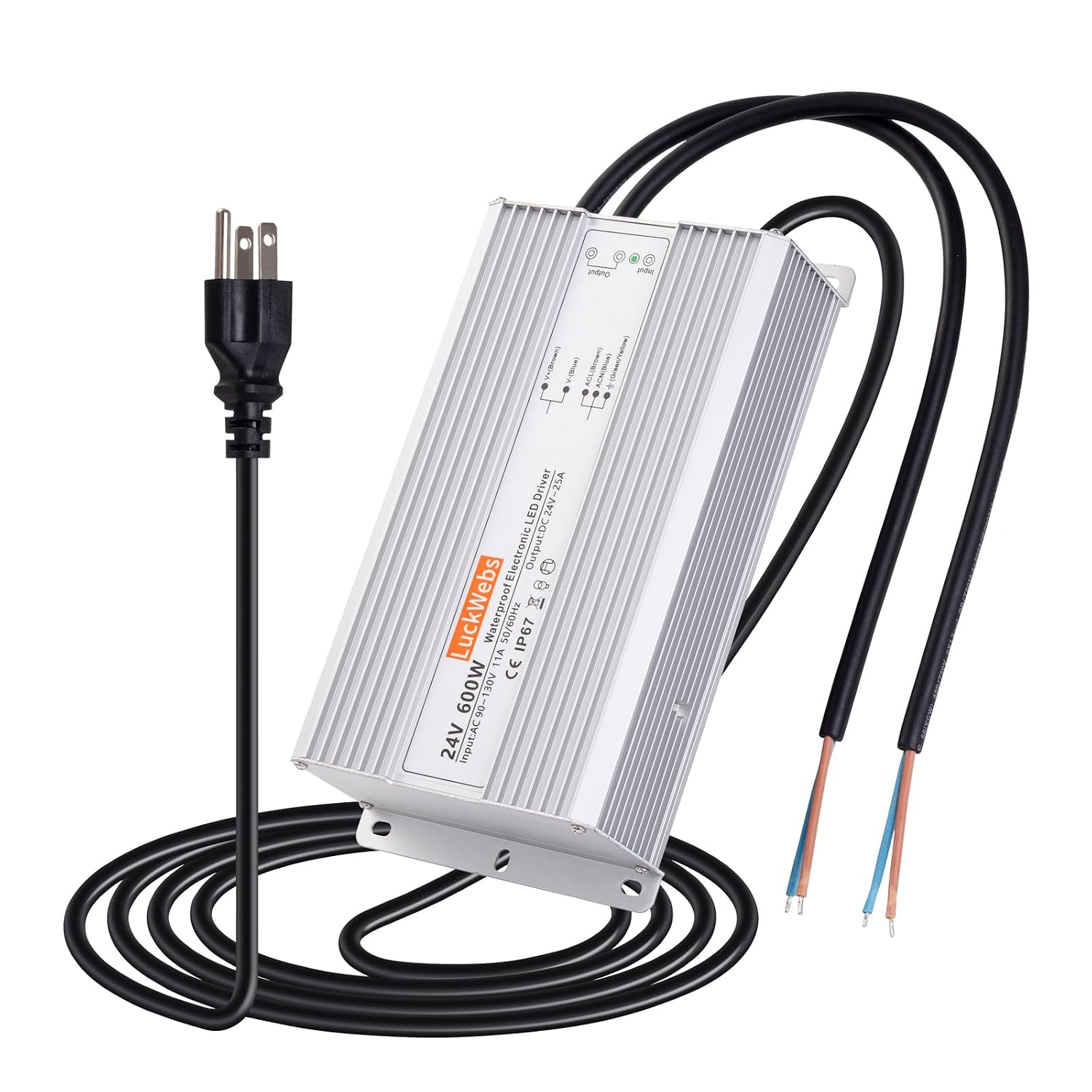 LED Driver 24V 600W Waterproof Power Supply AC 90-130V to DC 24V25A Low-Voltage IP67 Switching Power Supply Landscaping Decorative Lighting LED Waterproof Transformer