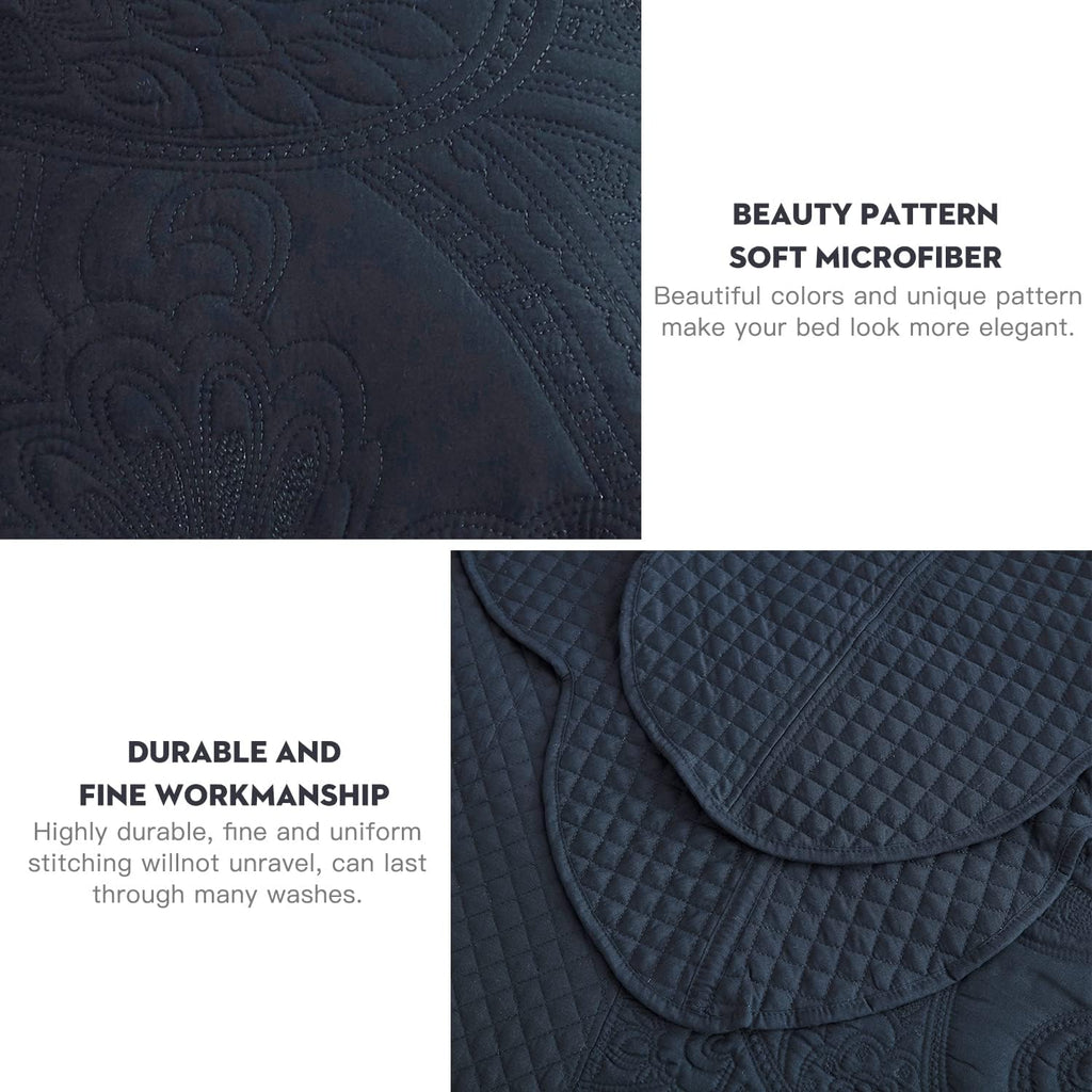 Oversized King Bedspread, Paisley Pattern Design, Lightweight Bedding Cover, Reversible, 5 Piece, 100% Microfiber, Navy Blue