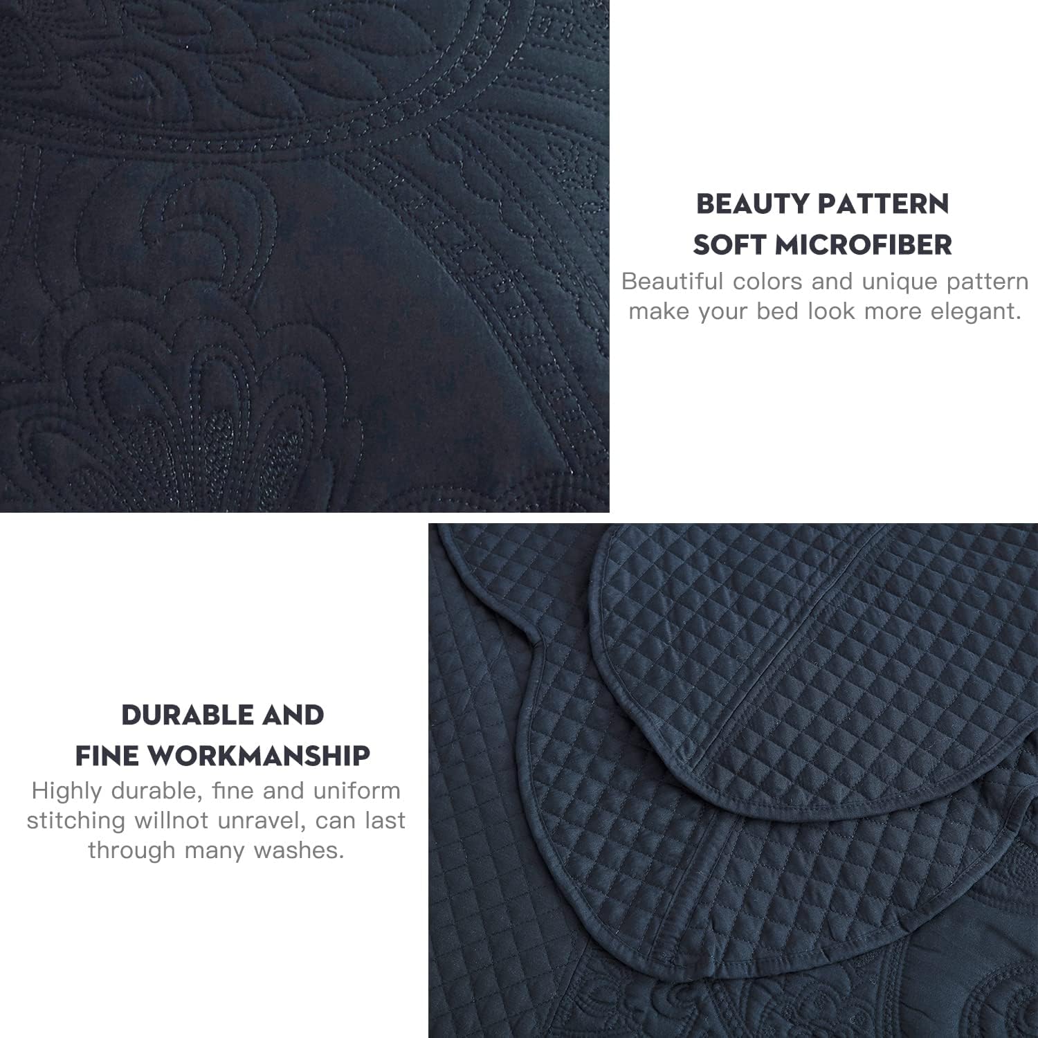 Oversized King Bedspread 138x122 Extra Wide, Paisley Pattern Design, Lightweight Bedding Cover, Reversible, 5 Piece, 100% Microfiber, California/Alaskan King, Navy Blue
