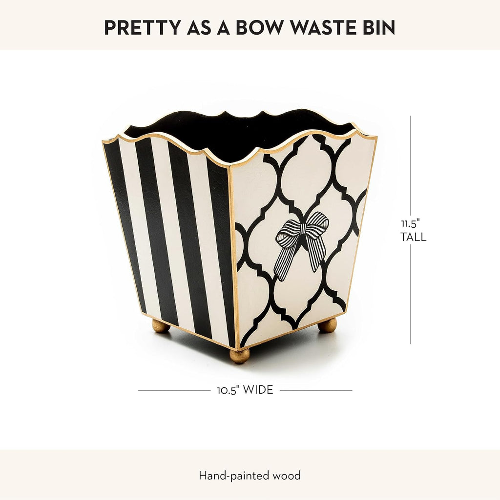 MACKENZIE-CHILDS Wood Waste Bin, Decorative Wastebasket for Bedroom and Bathroom Trash or Storage, Pretty as a Bow