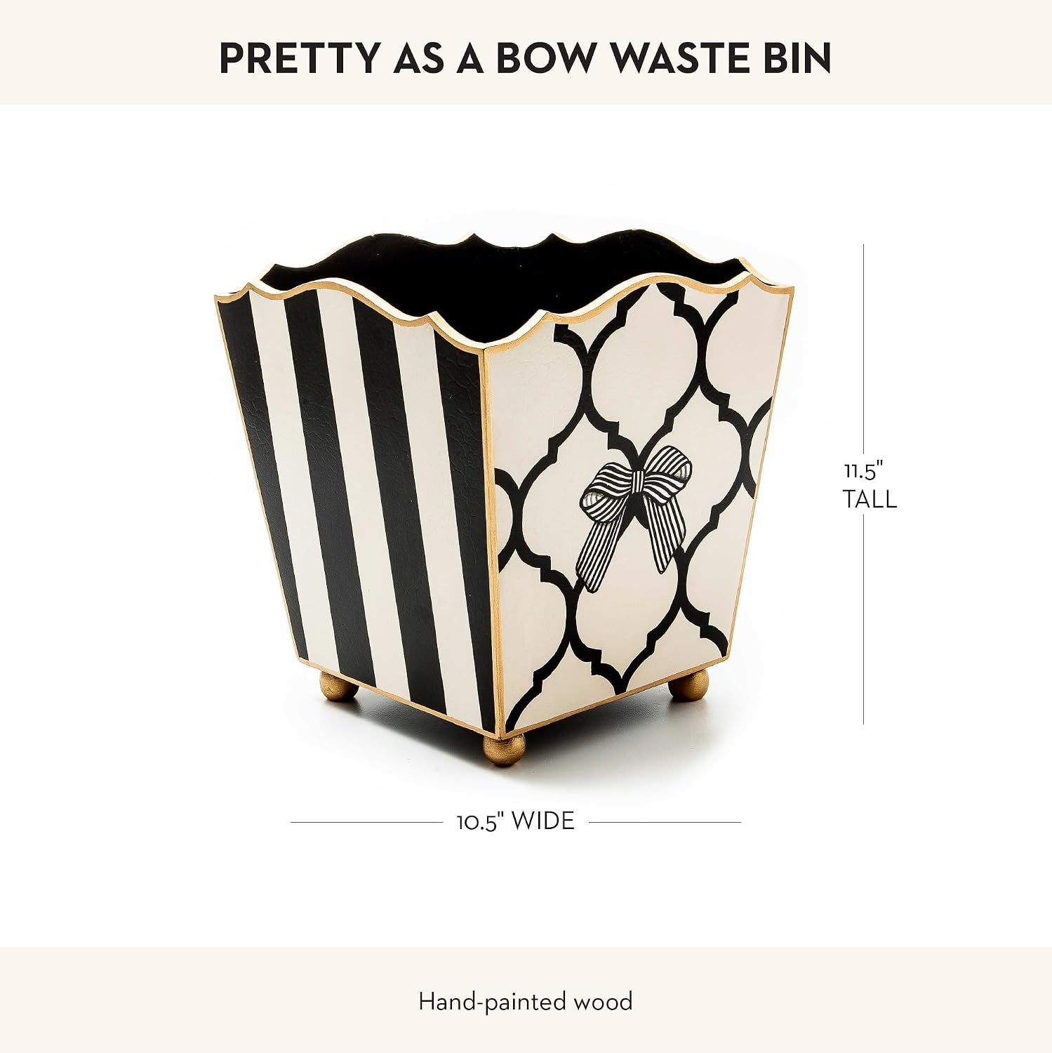 MACKENZIE-CHILDS Wood Waste Bin, Decorative Wastebasket for Bedroom and Bathroom Trash or Storage, Pretty as a Bow