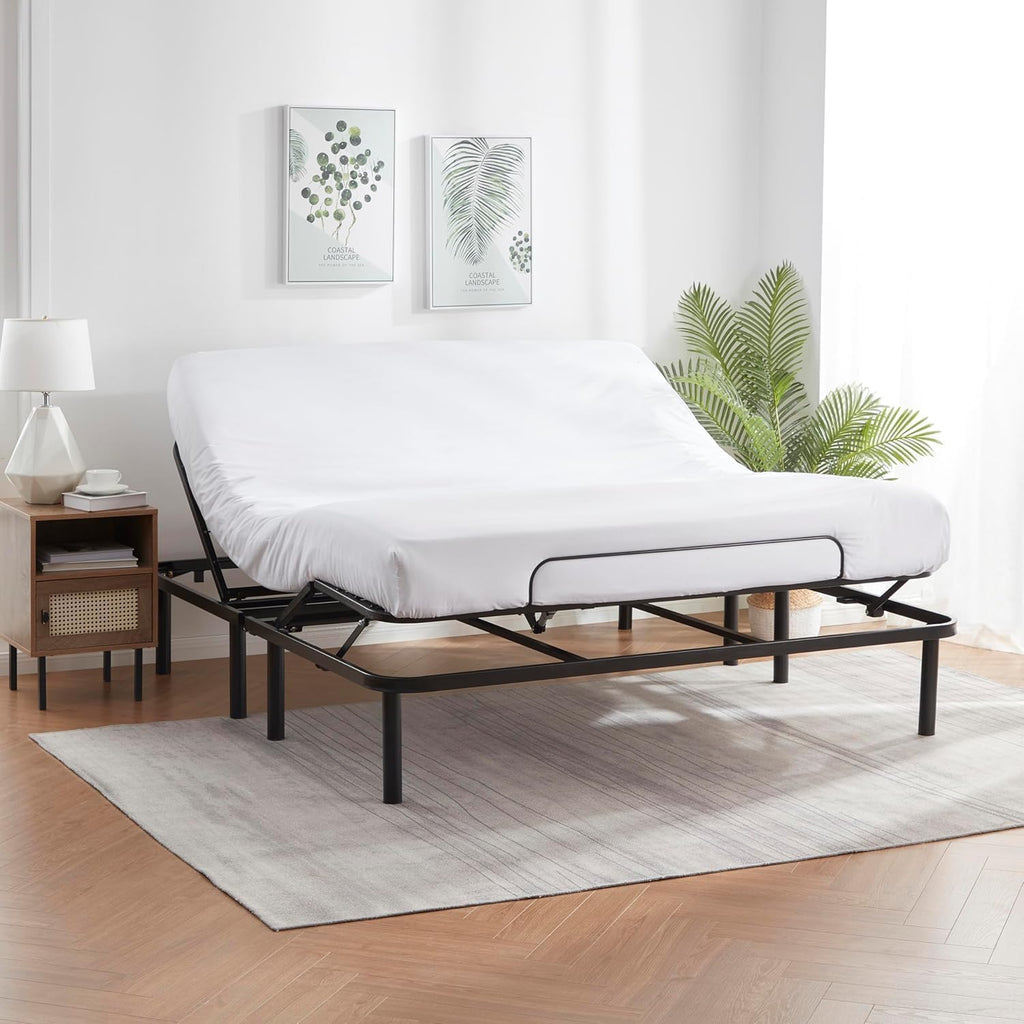 Nestl Queen Size Basic Adjustable Bed Base with 8 Inch Green Tea Mattress and 4 Piece Bedsheets Set - Motorized Head and Foot Incline with Wireless Remote