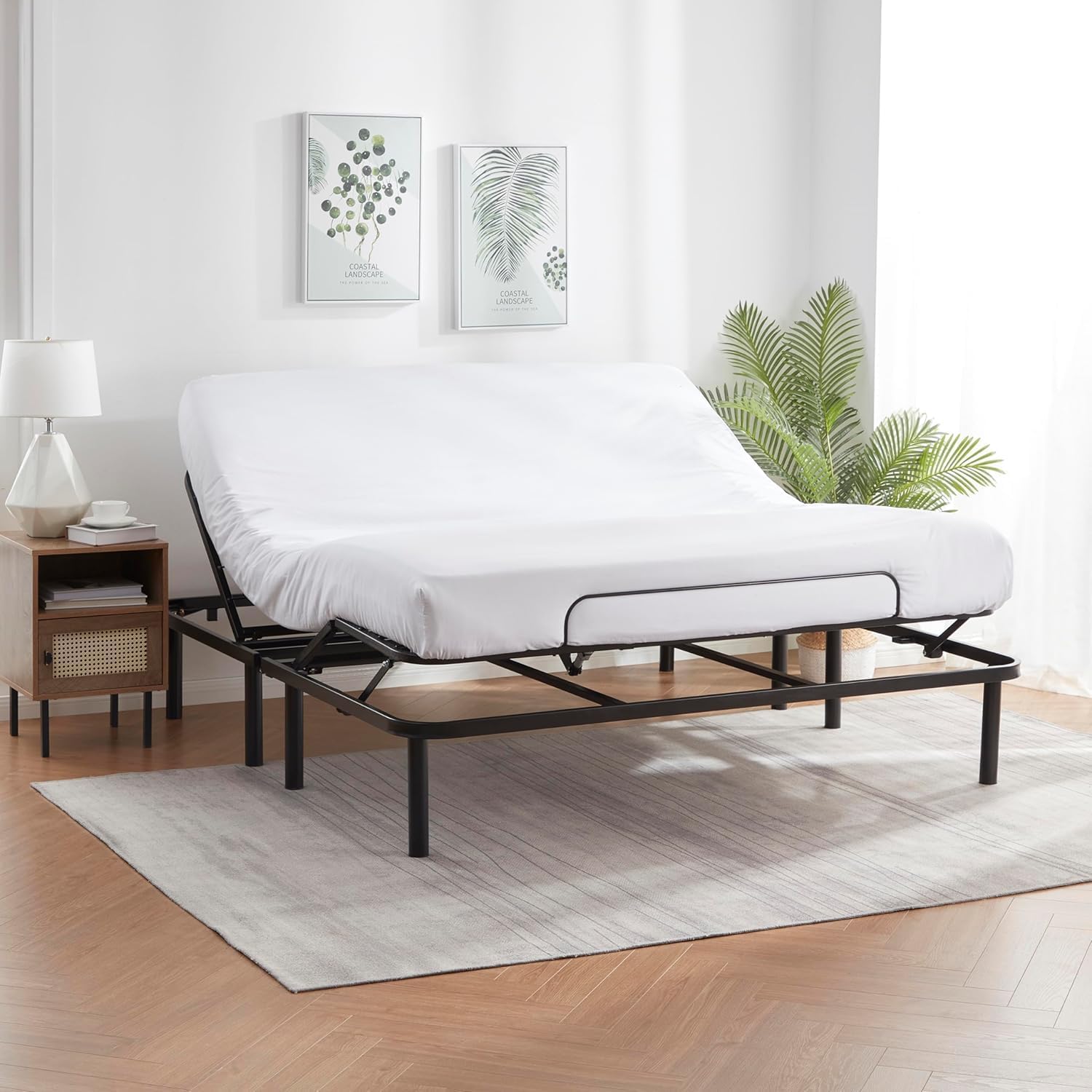 Nestl Queen Size Basic Adjustable Bed Base with 12 Inch Green Tea Mattress and 4 Piece Bedsheets Set - Motorized Head and Foot Incline with Wireless Remote