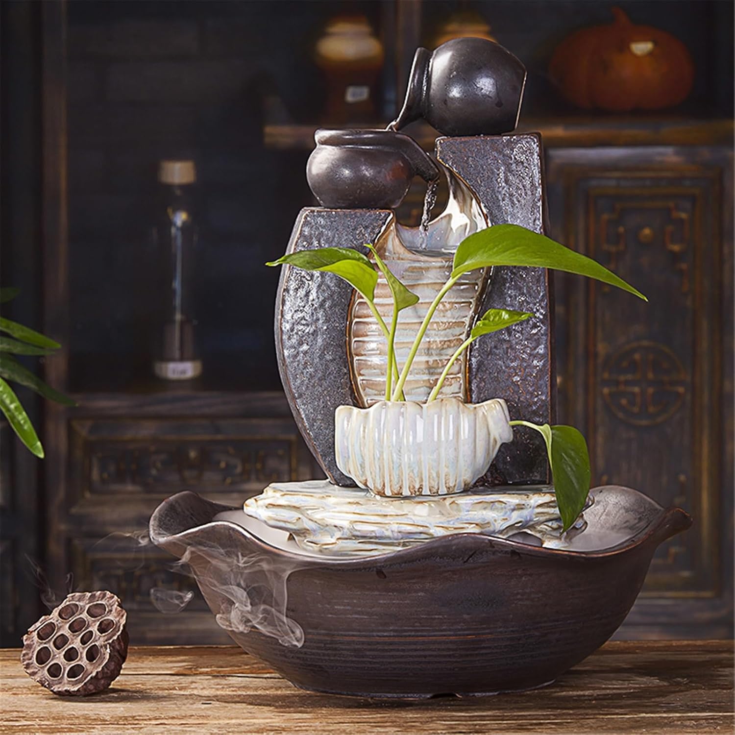 Tabletop Fountain Tabletop Water Fountain Home Décor Soothing Sound Machine with Automatic Pump Ceramic Water Fountain
