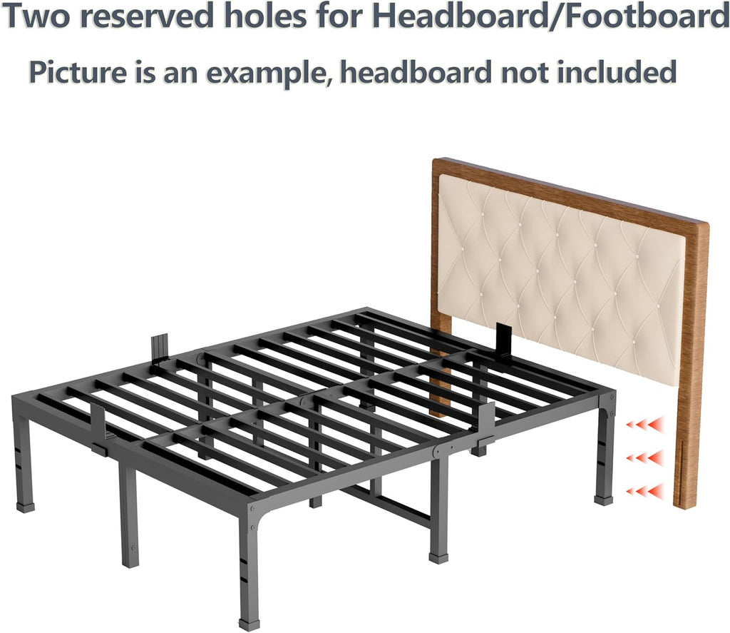 FUIOBYVV Queen Bed Frame, 14 Inch Heavy Duty Metal Platform Bed Frame Queen Size Support Up to 3500 lbs, No Box Spring Needed,Headboard Holes,Steel Slat Support,Noise Free,Easy Assembly