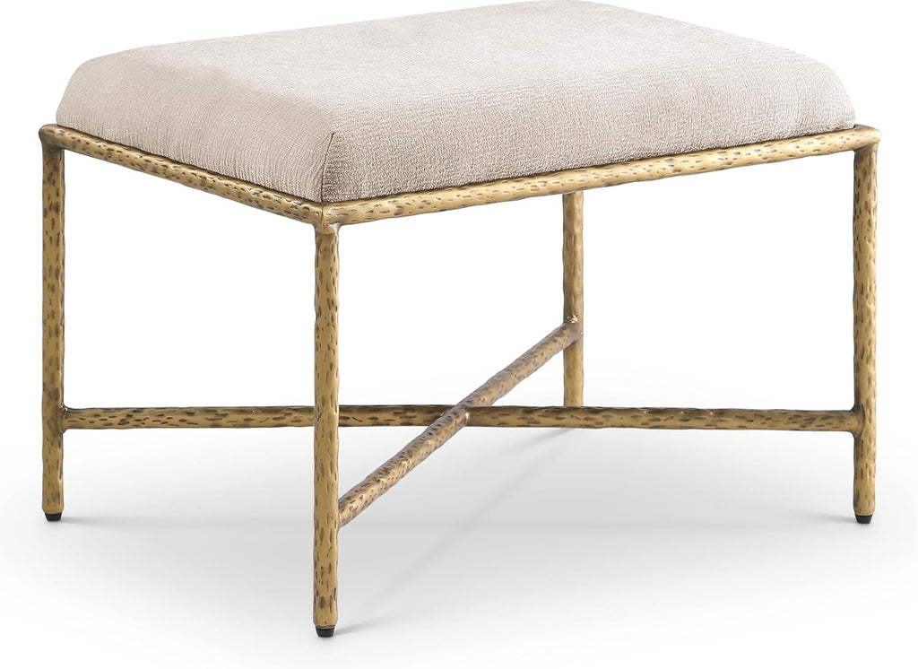Meridian Furniture 22061Beige Valley Collection Modern | Contemporary Bench with Soft Beige Chenille Fabric, Brushed Brass Forged Iron Metal Legs and Frame, 25' W x 18' D x 18' H, Beige