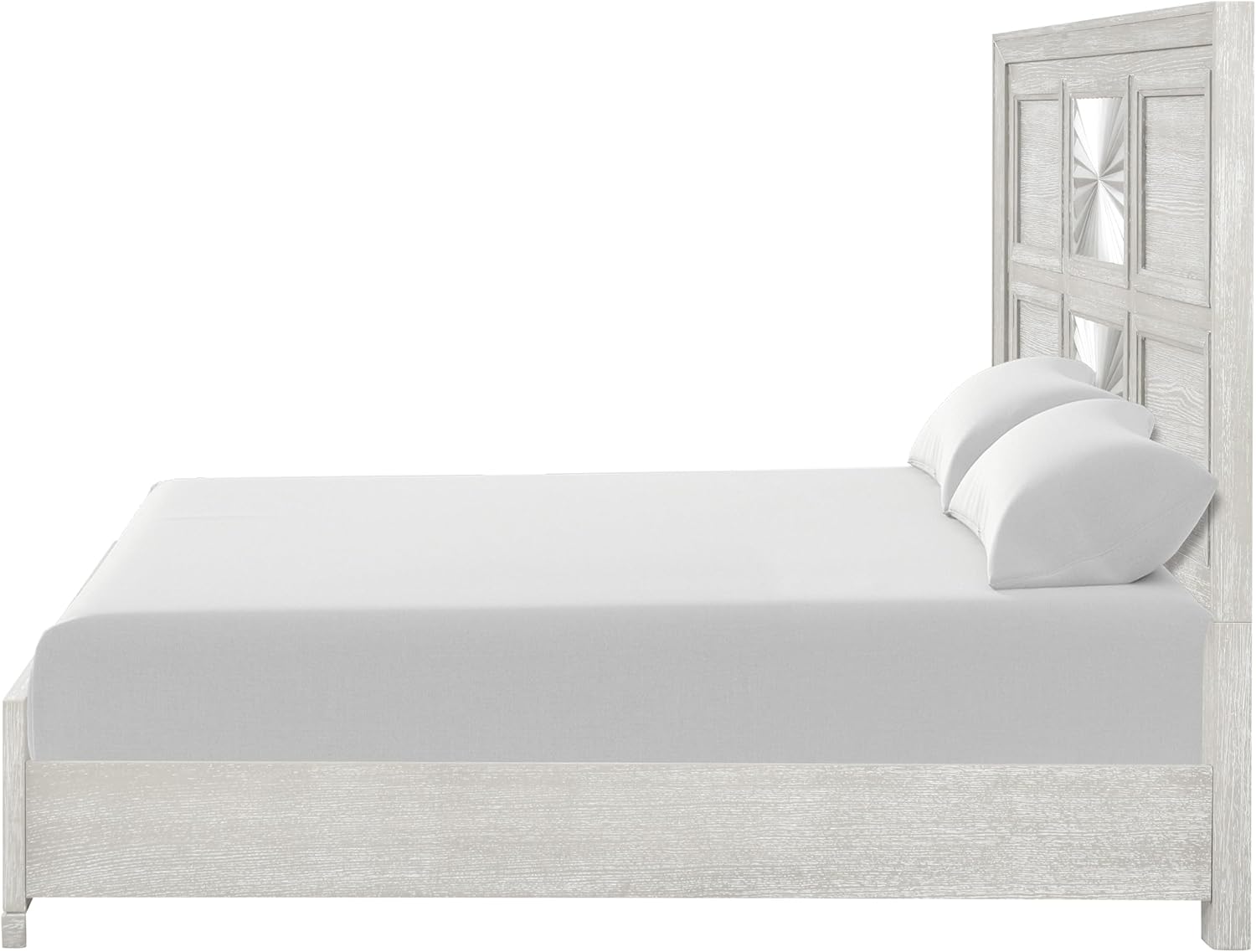Furniture of America Narella Modern Wood 5-Piece Bedroom Set with Sunburst Pattern, Nickel Brushed Wire Hardware, Felt-Lined Top Drawers, Bracketed Feet, Box Spring Needed, King, Light Gray