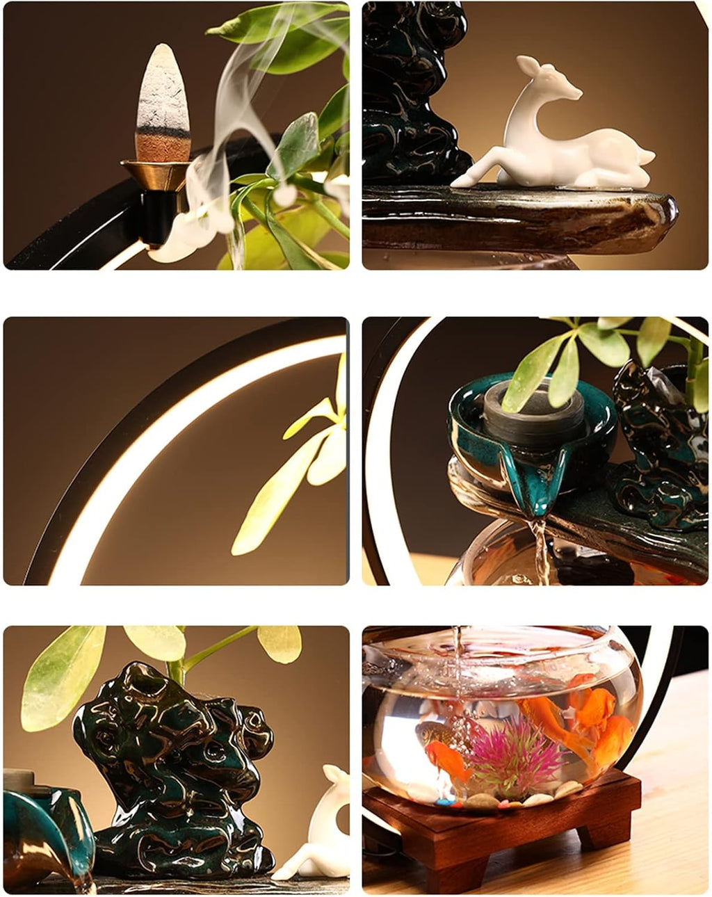 Fountain Tabletop Tabletop Fountain Indoor Relaxation Desktop Ceramic Tabletop Fountain with Glass Fish Tank, Wooden Base and Led Light, Indoor Zen Desktop Relaxing,Animal Horse