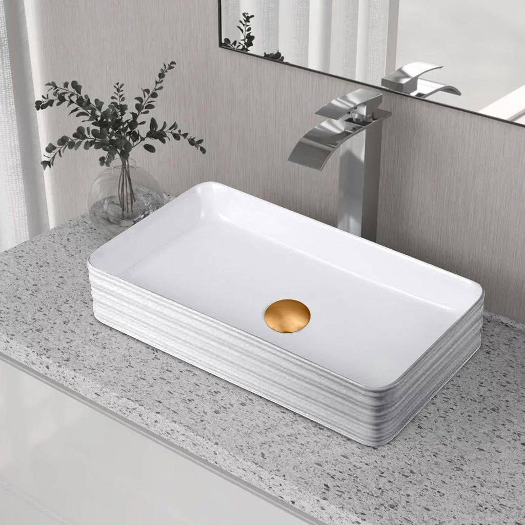 Strictly Sinks 19 Inch Bathroom Vessel Sink – Rectangular White Porcelain Ceramic Countertop Bathroom Sink – Easy to Install Above Counter Luxurious Vessel Sink for Bathroom (19-3/4″ W x 16″ L x 6″ H)