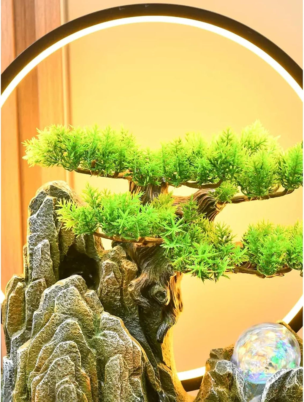 Tabletop Water Fountain Tabletop Water Fountain Rock Falls Fountains Indoor Waterfall Fountain Tabletop Fountains Chinese Artificial Bonsai Interior Decorations with LED Light Indoor Fountain(Small)