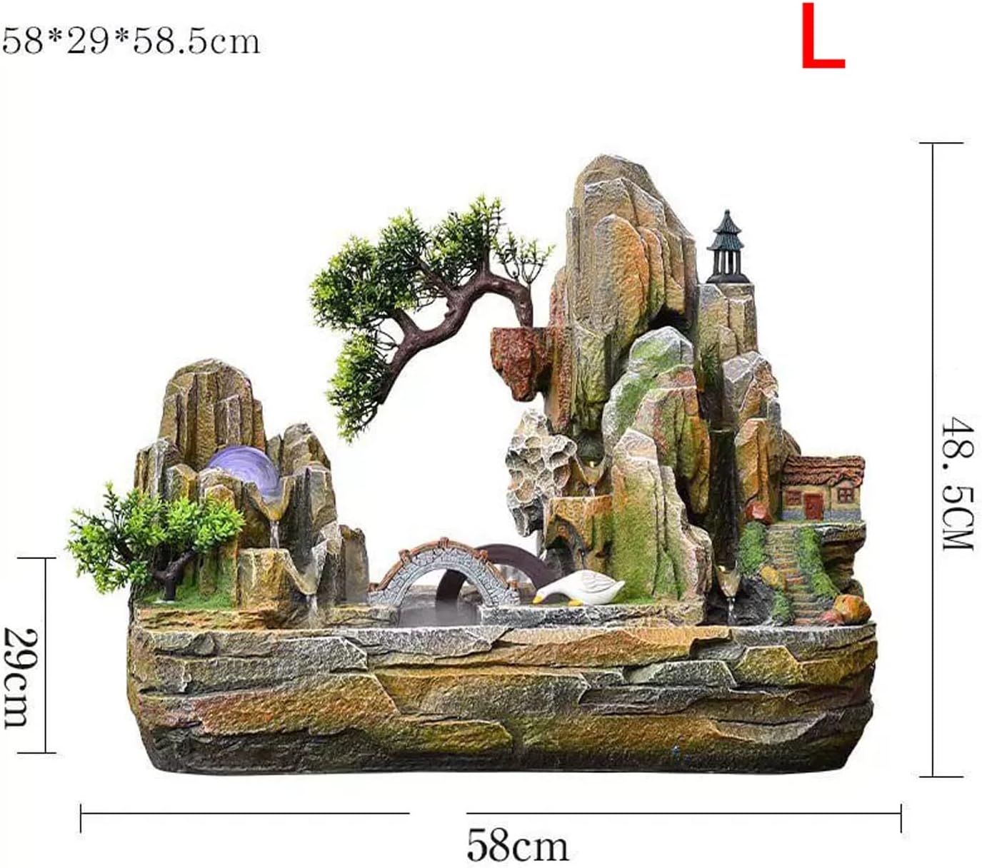 Desktop Fountain Indoor Fountain Tabletop Waterfall Rockery Fake Trees Relaxation Water Feature for Home and Office Spaces Decor(Large)