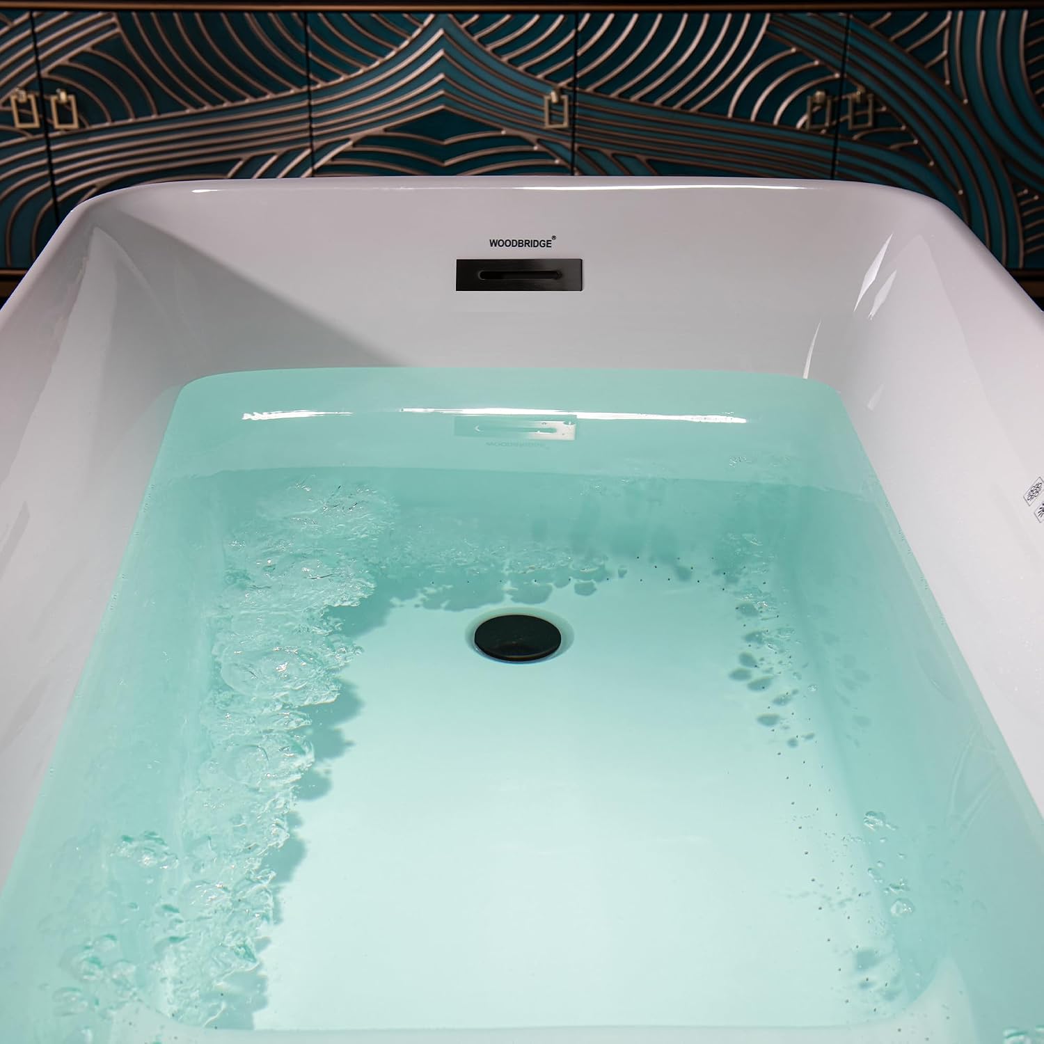 WOODBRIDGE 48' Acrylic Freestanding Rectangular Air Bath Bathtub with Pre-molded Seat and Matte Black Pop-Up Drain and Overflow Option, White, B0170-MB