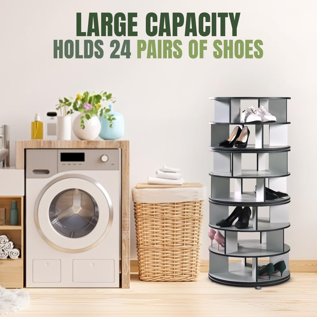 Kings Brand Furniture - 7-Tier Rotating Shoe Rack, 360° Revolving Lazy Susan Spinning Shoe Rack Tower Storage Organizer for Closet Entryway Bedroom Hallway, Green