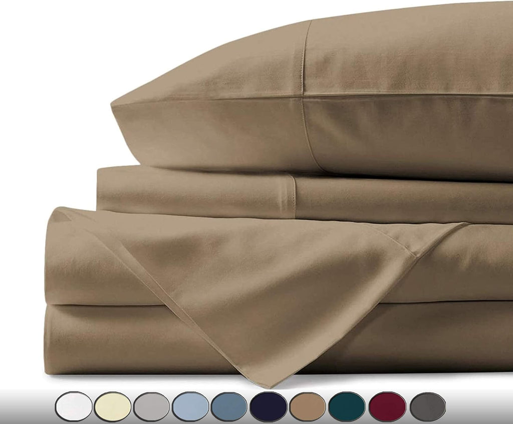 4 Piece Sheet Set- Egyptian Cotton 600 Thread Count - Luxury Bedding Set Fits Up to 15 Inches Deep Pocket - 4 Piece Sheet Set (Cal-King Size, Taupe)
