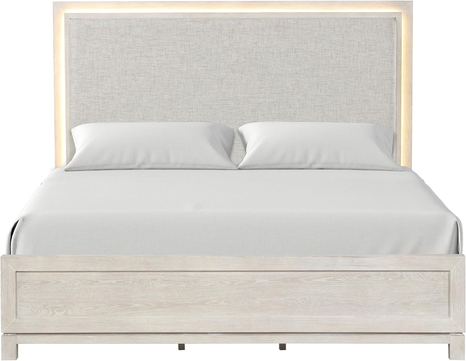 Furniture of America Bailer Modern Solid Wood 5-Piece Bedroom Set with LED on Headboard, Stainless Steal Posts and Marble Top on Nightstand, Box Spring Needed, Queen, Weathered Gray