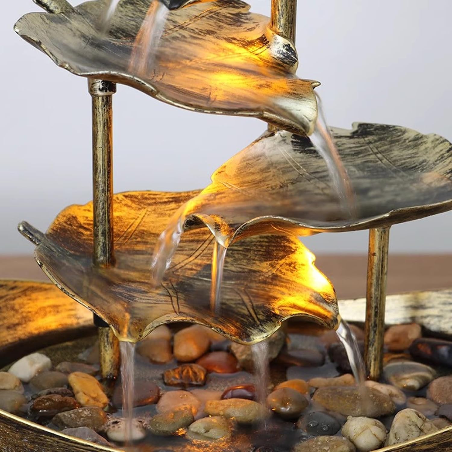 Tabletop Fountain Desktop Lotus Leaf Yuanbao Flowing Water Fountain Decoration Living Room Screen Porch Home Decoration, LED Atmosphere Night Light Desktop Fountain (Color : D)