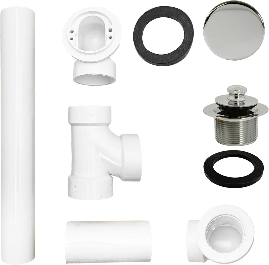 Westbrass 494244H-4-05 SCH. 40 PVC Bath Waste & Overflow Assembly with Illusionary Faceplate and Lift & Turn Drain Plug, Polished Nickel (4-Pack)