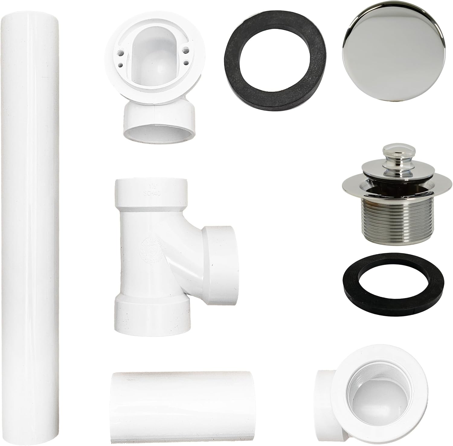 Westbrass 494244H-4-05 SCH. 40 PVC Bath Waste & Overflow Assembly with Illusionary Faceplate and Lift & Turn Drain Plug, Polished Nickel (4-Pack)