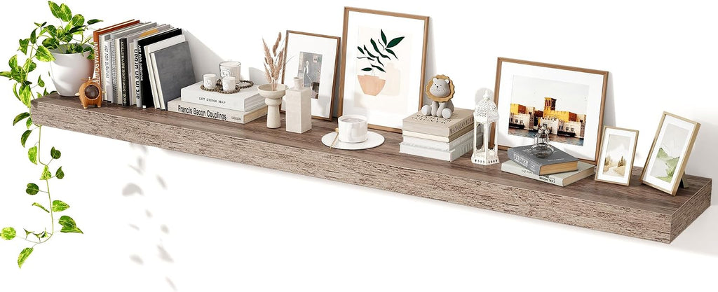 Axeman 72Inch Floating Shelves for Wall, Rustic Wood Shelves for Bedroom, Bathroom, Kitchen, Hanging Wall Mounted Shelf with Invisible Brackets for Books Decor, Set of 1, Grey