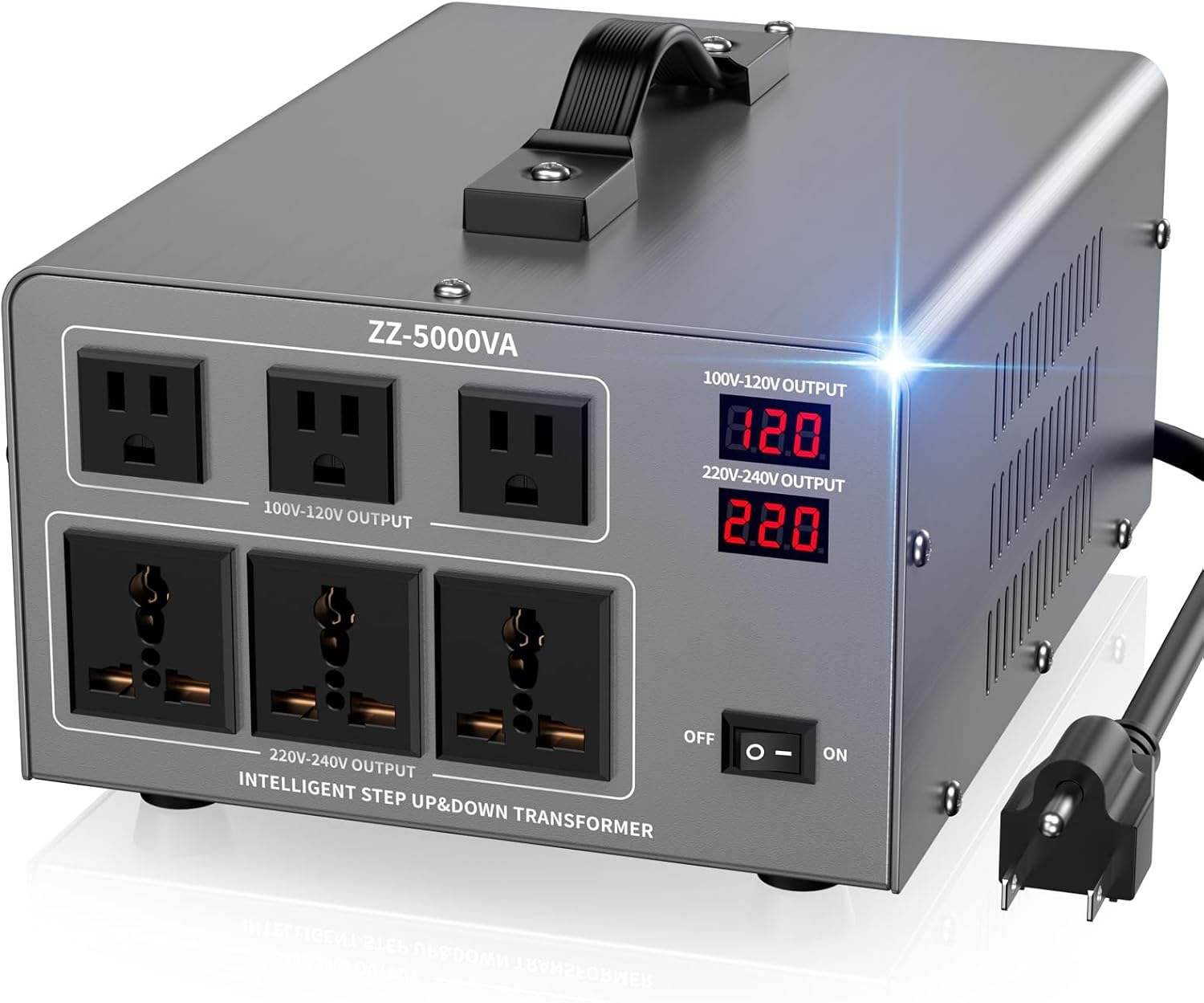 5000W Voltage Auto Converter Transformer, Heavy Duty Step Up/Down Power Converter 110/120/220/240V with 3 US Outlets,3 Universal Outlets,LED Display,w/US Standard Power Cord Circuit Breaker Protection
