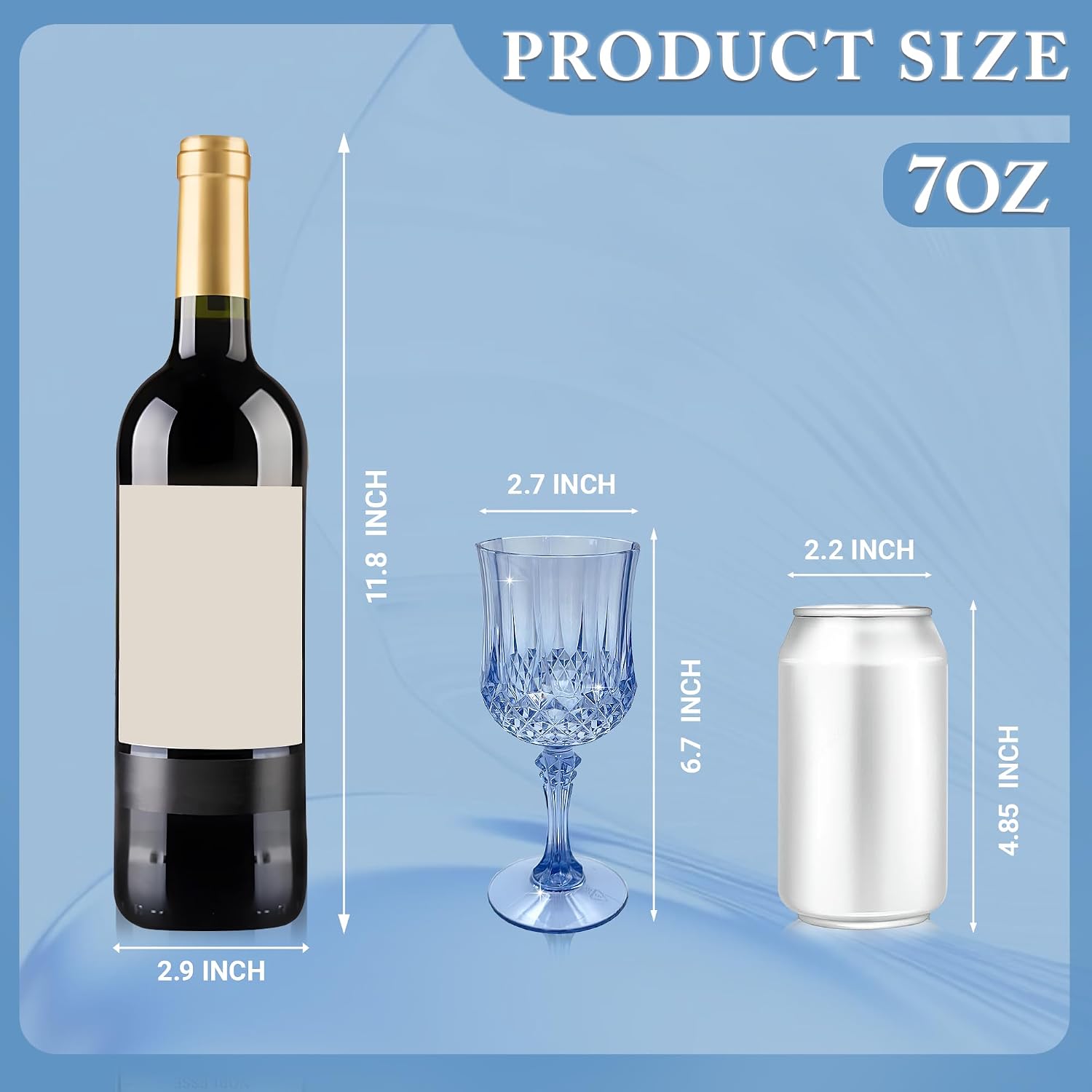 Plastic Wine Glasses, Plastic Goblets Vintage Style Cordial Unbreakable Drinking Glasses, Reusable Drinkware for Wedding Reception, Grand Event Party Supplies (100, Blue)