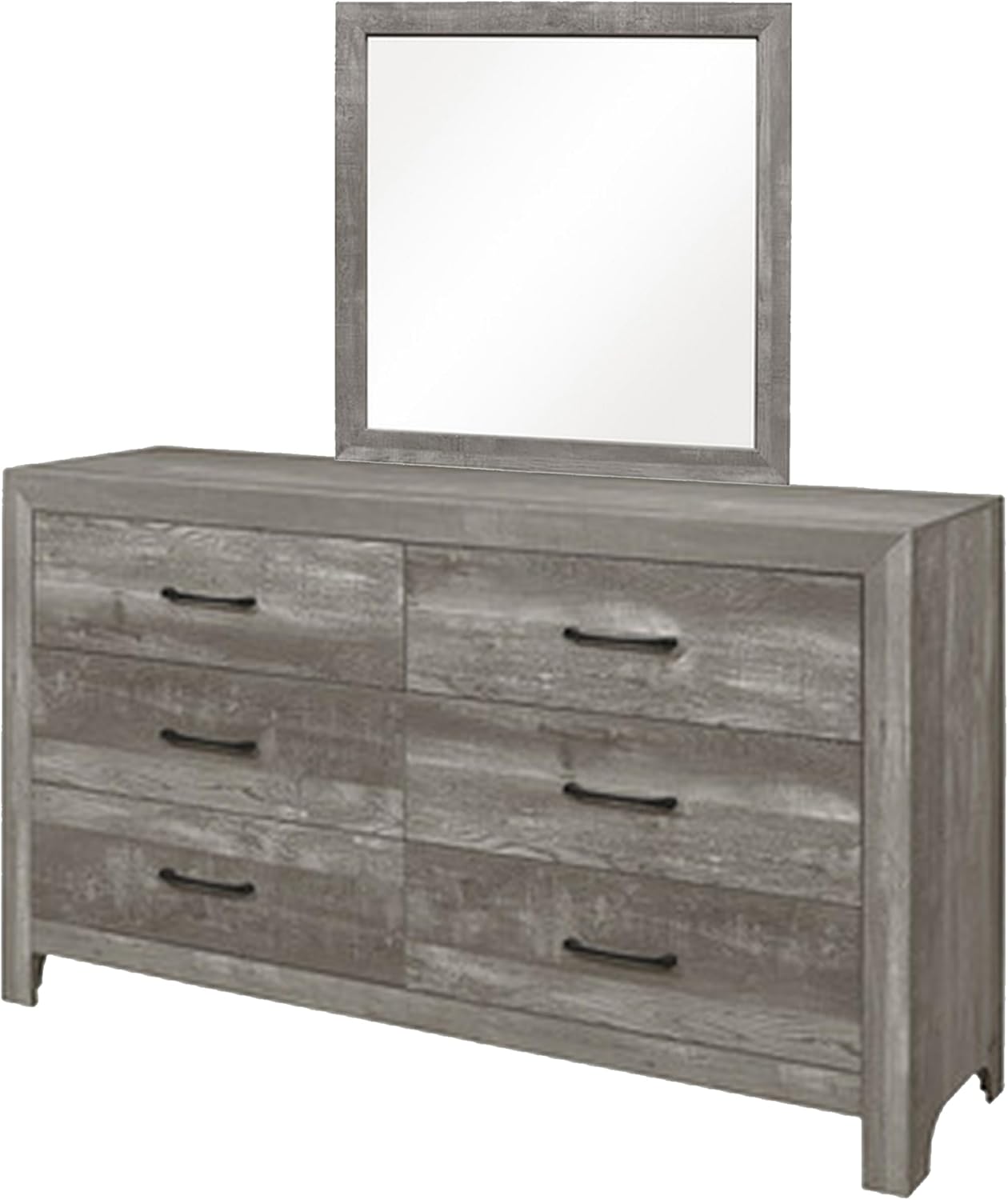 Benzara EB Four Piece Queen Size Bedroom Set- Farmhouse Style- Gray- Black