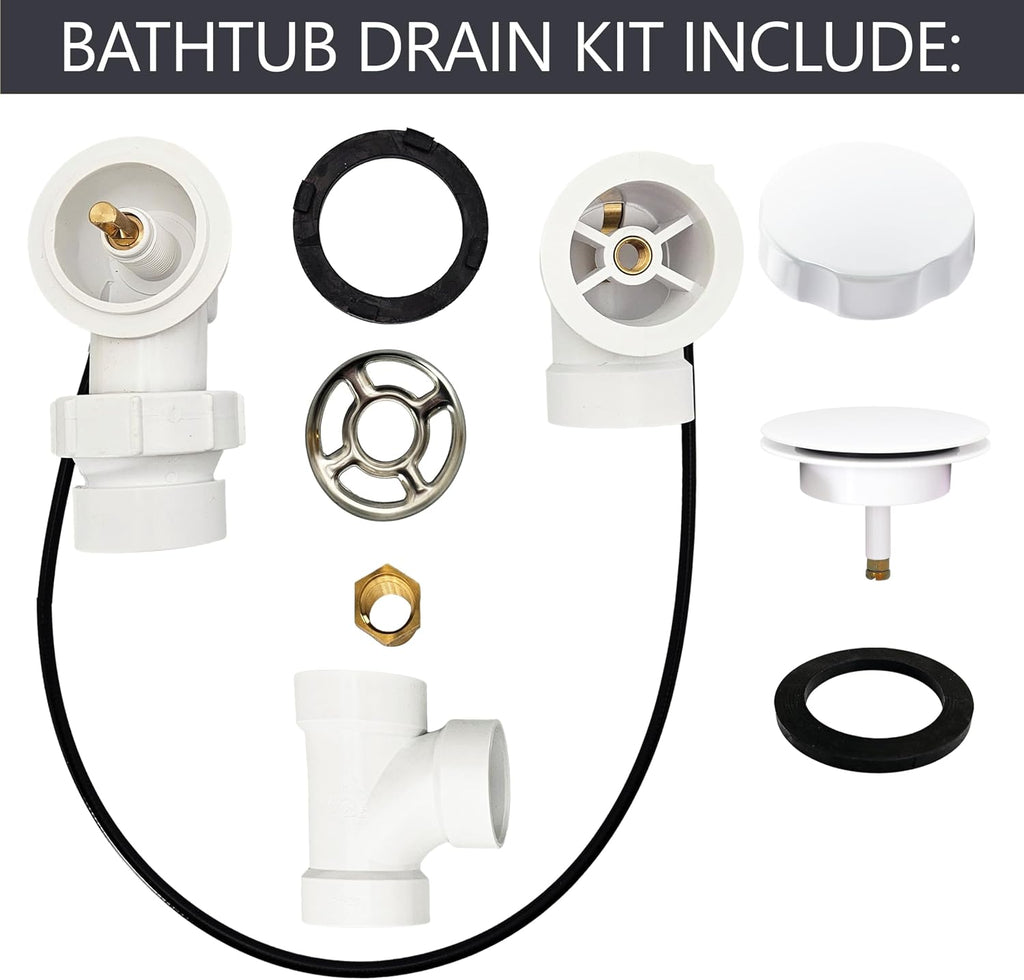 Westbrass A50P45BJ-50 1-1/2' Sch. 40 PVC 45' Cable Driven Bath Waste Kit with Ball Joint Head and Brass Trim Drain Kit, White