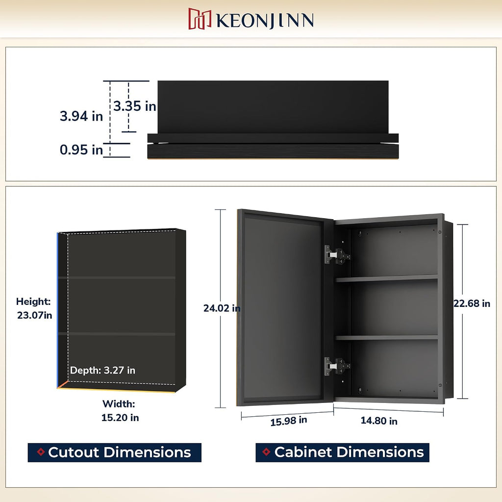 Keonjinn 16' x 24' Medicine Cabinets with Mirror for Bathroom, Oil Rubbed Bronze, Fully Assembled, Recessed or Surface Wall-Mounted, Aluminum Framed, Farmhouse Bathroom Mirror with Storage Cabinet