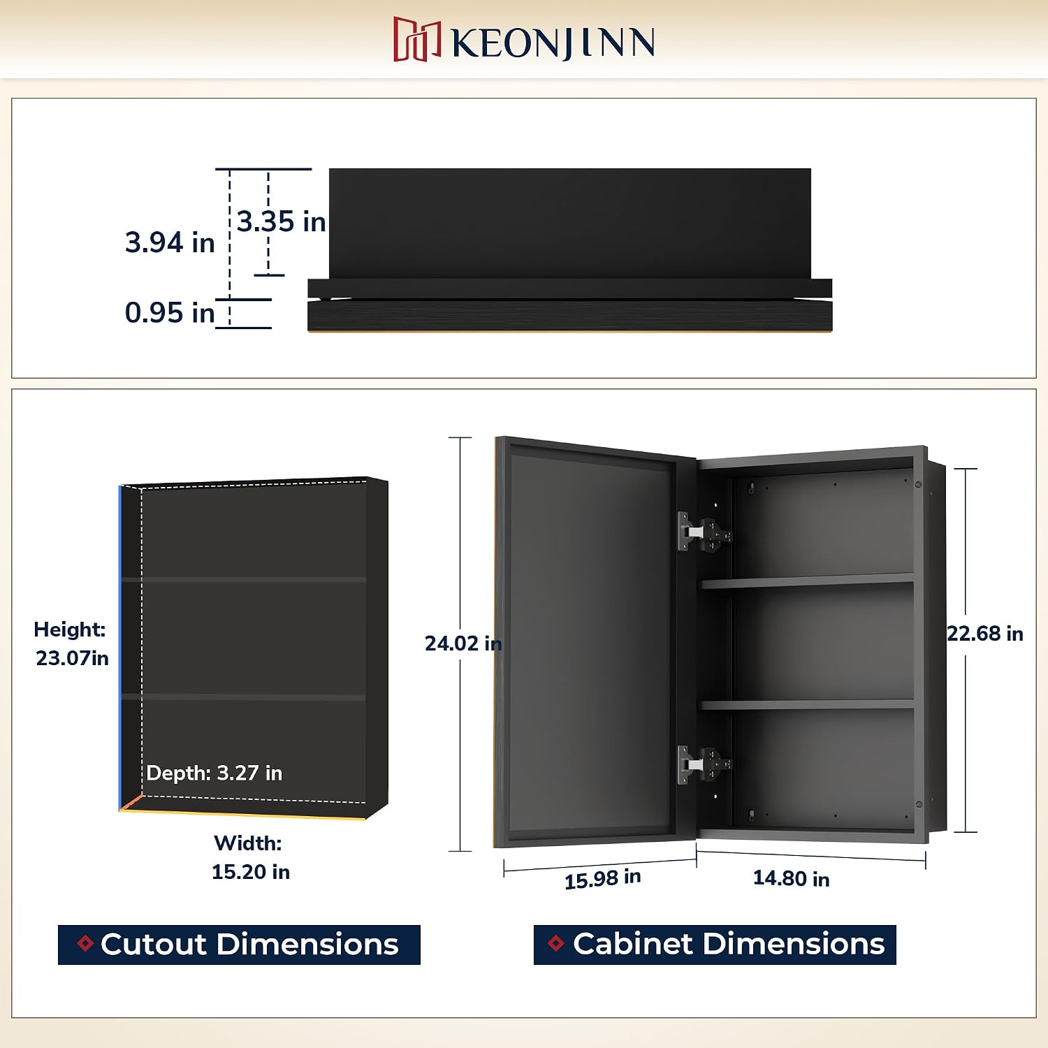 Keonjinn 16' x 24' Medicine Cabinets with Mirror for Bathroom, Oil Rubbed Bronze, Fully Assembled, Recessed or Surface Wall-Mounted, Aluminum Framed, Farmhouse Bathroom Mirror with Storage Cabinet
