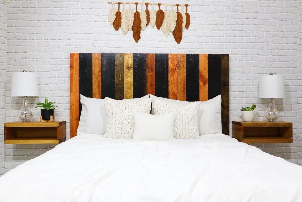 Barn Walls Cabin Mix Signature Design, Multicolored Solid Wood Headboard, Floating Panels, Wall Mount, Adjustable Height, Easy Assembly, Queen Size