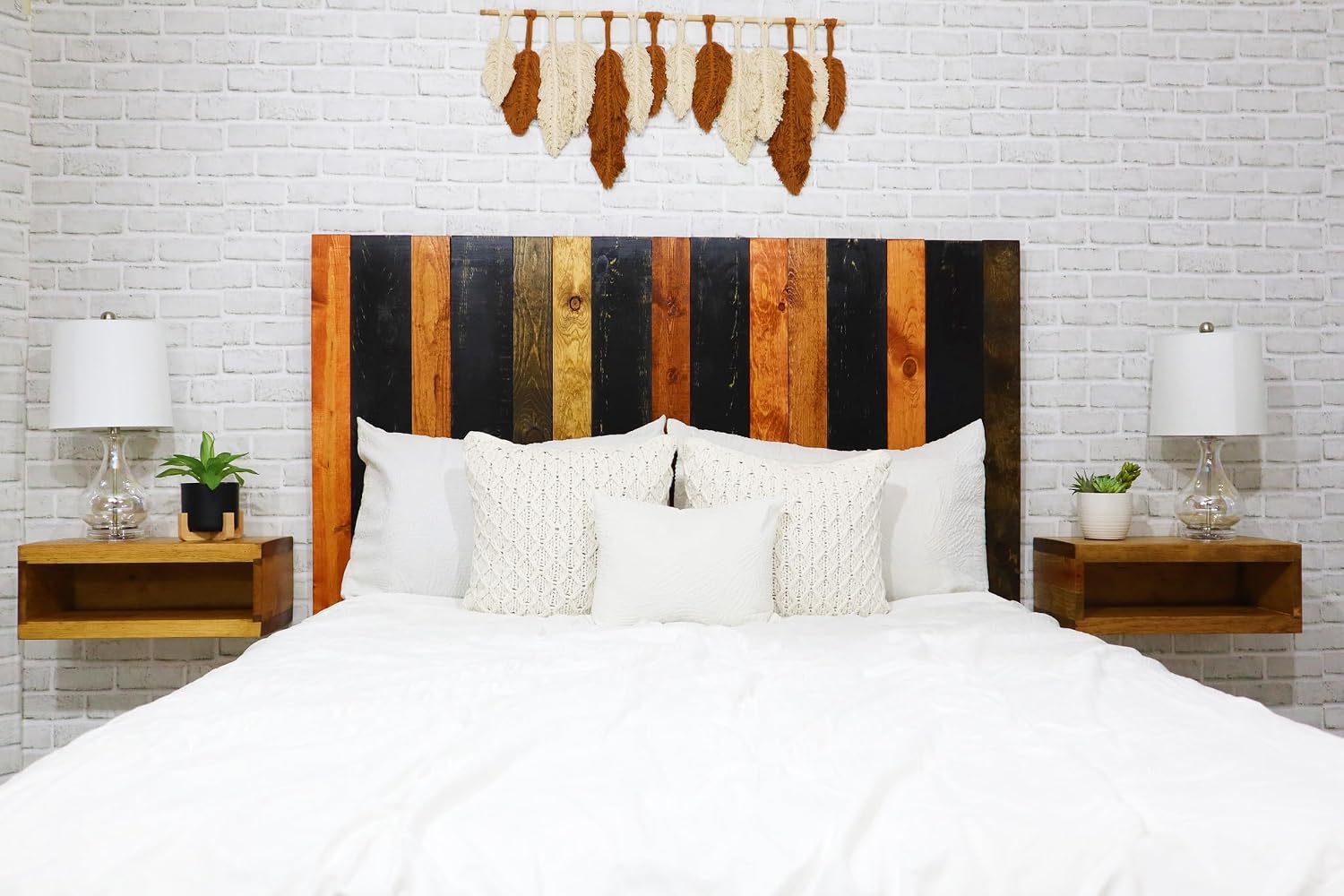 Barn Walls Cabin Mix Signature Design, Multicolored Solid Wood Headboard, Floating Panels, Wall Mount, Adjustable Height, Easy Assembly, Queen Size