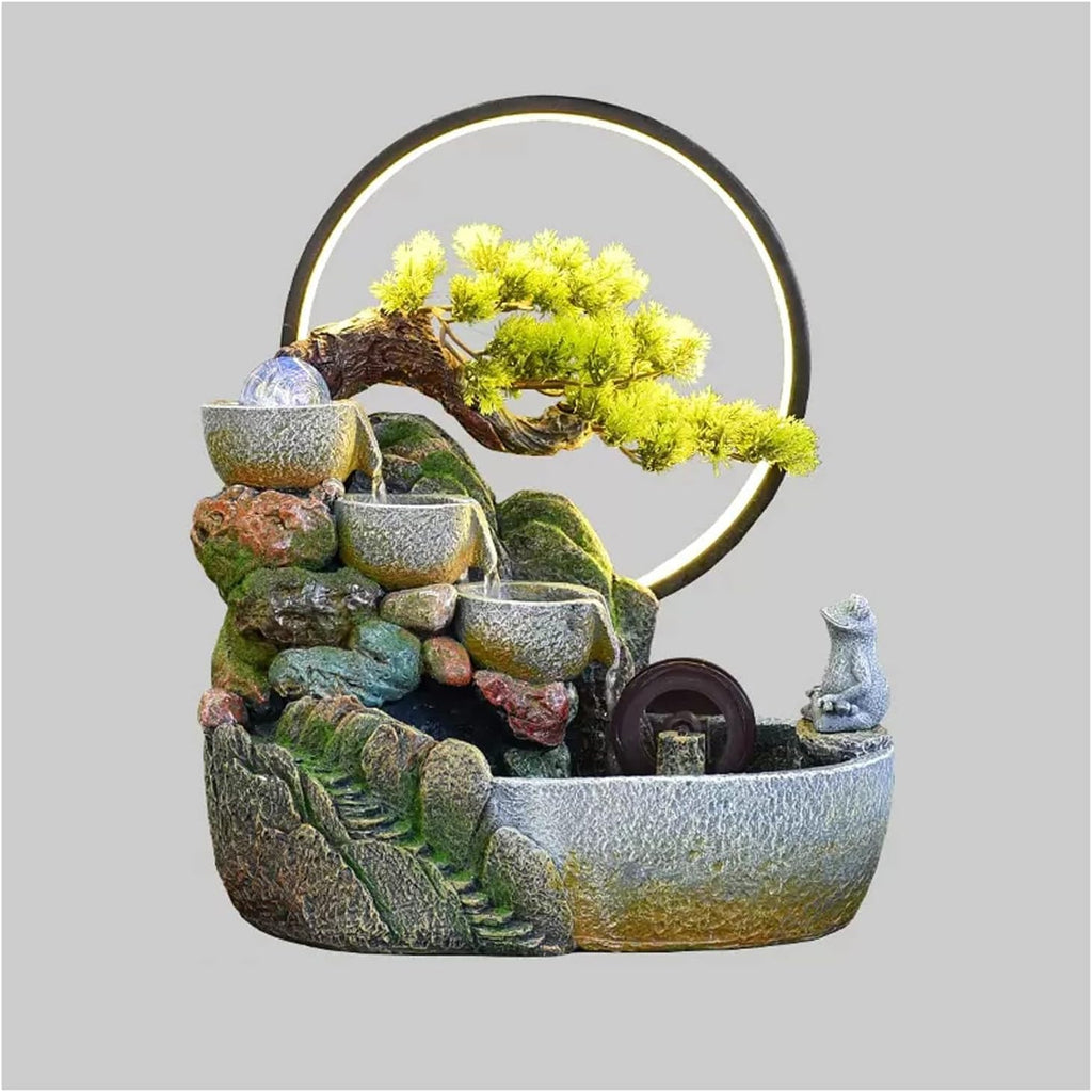 Tabletop Fountain Indoor Relaxation Desktop Fountain Waterfall, Zen Meditation Feature with Pump and Water Mist, Illuminated for Home Office Bedroom Desk Décoration(Small)
