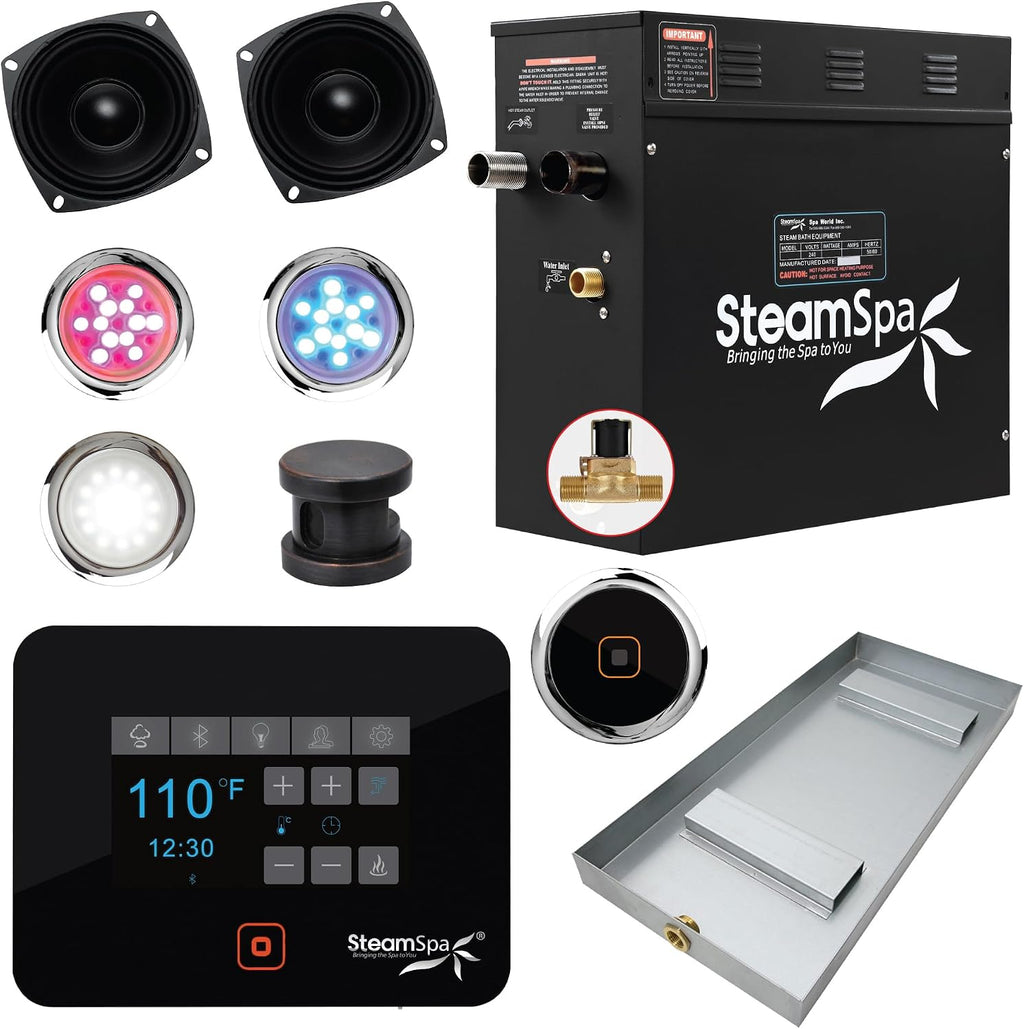 Generator with Quick Start Continuous Steam Technology, Wi-Fi, Bluetooth and Autodrain | 4.5kW Steam Generator with Oil Rubbed Bronze Steam Head with Aromatherapy Reservoir | RVB450ORB-A