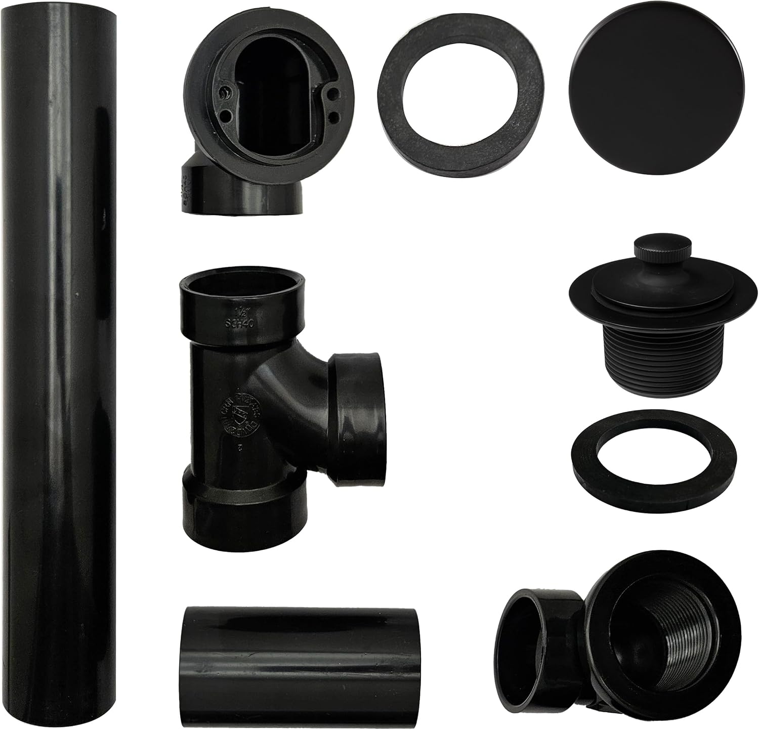 Westbrass 494144H-4-62 SCH. 40 ABS Bath Waste & Overflow Assembly with Illusionary Faceplate and Lift & Turn Drain Plug, Matte Black (4-Pack)
