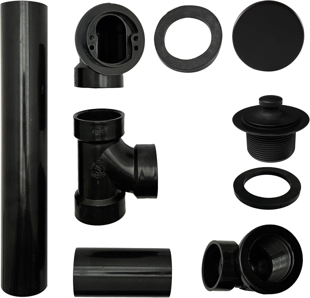 Westbrass 494144H-12-62 SCH. 40 ABS Bath Waste & Overflow Assembly with Illusionary Faceplate and Lift & Turn Drain Plug, Matte Black (12-Pack)