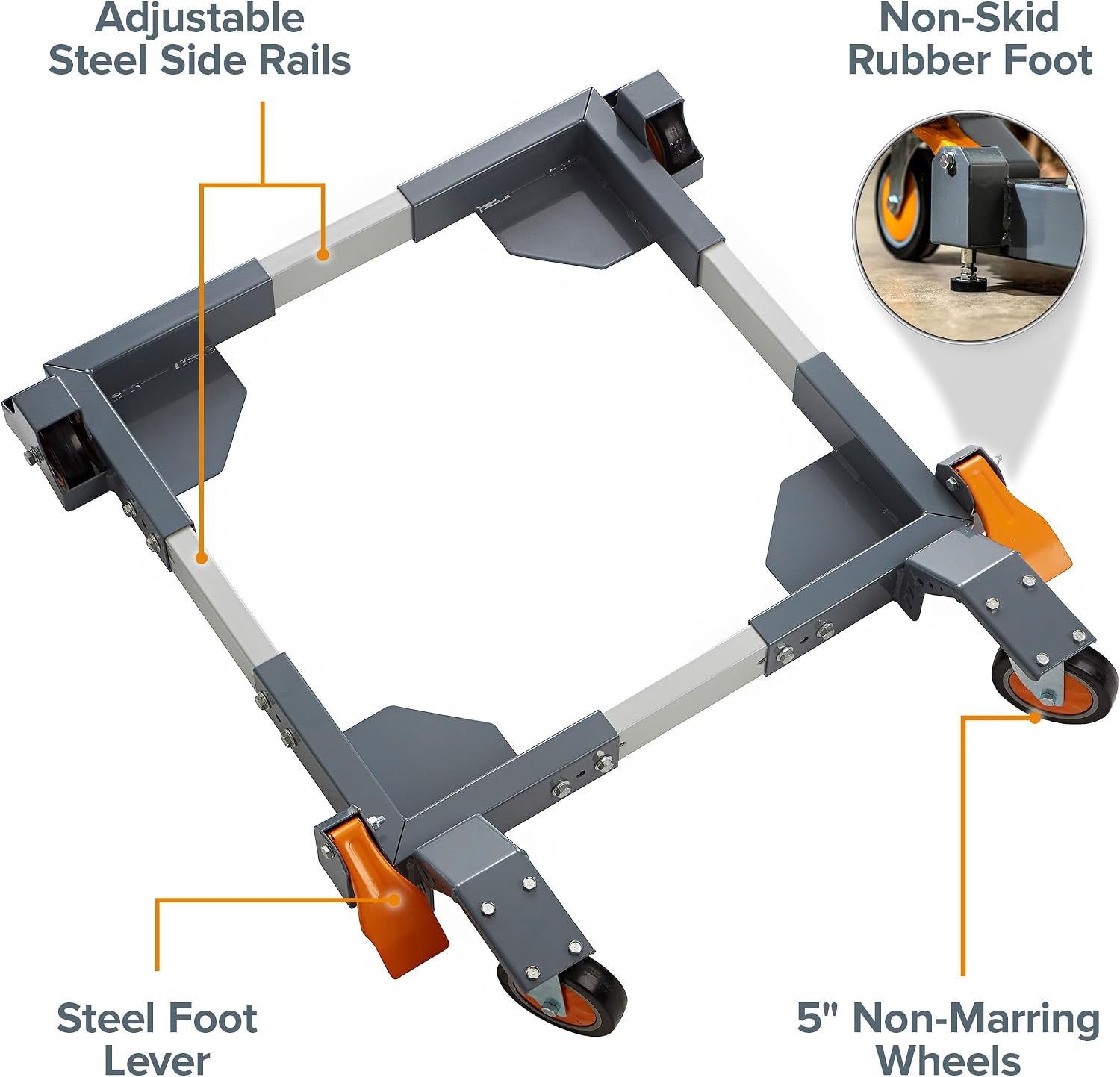 Bora Mobile Base PM-3800 with High Clearance 5' Wheels – Universal, Heavy Duty, Adjustable Rolling Kit, Floor Dolly Roller for Equipment, Power Tools, Machines- 1500 lb Capacity