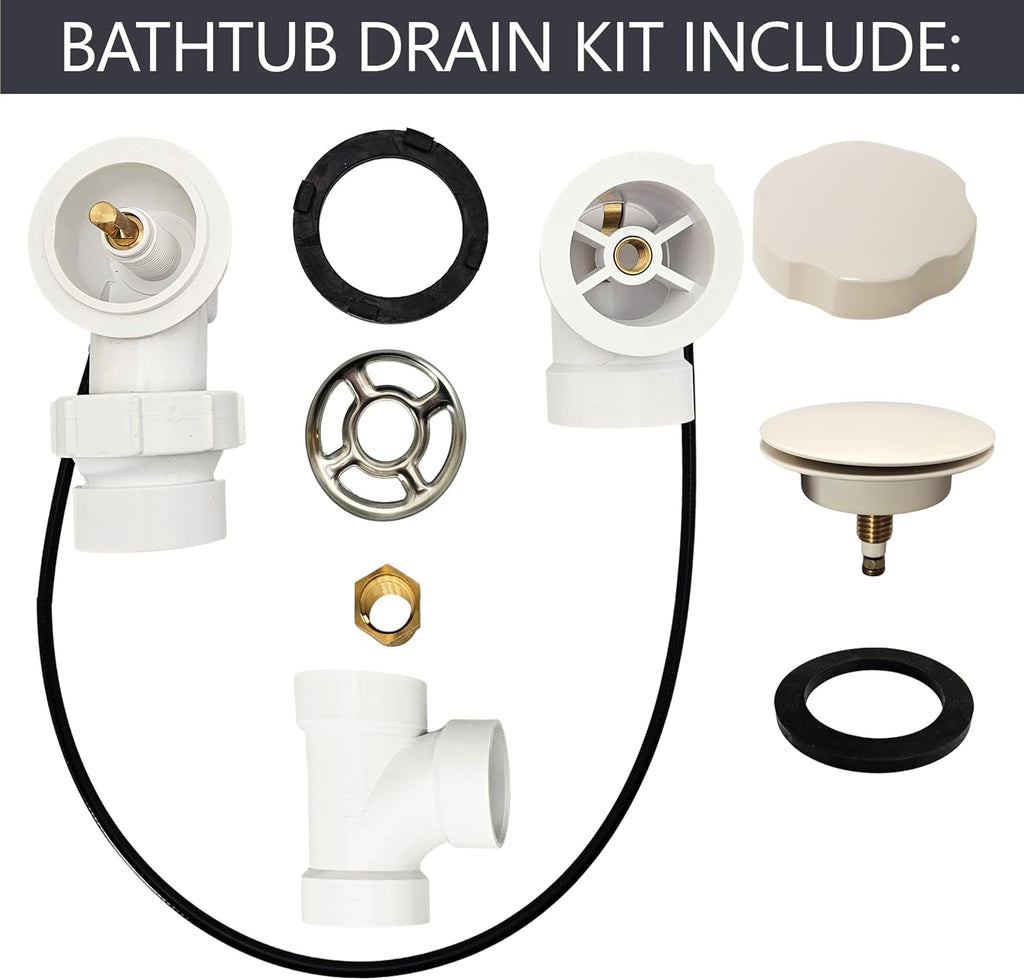 Westbrass A50P45BJ-65 1-1/2' Sch. 40 PVC 45' Cable Driven Bath Waste Kit with Ball Joint Head and Brass Trim Drain Kit, Biscuit